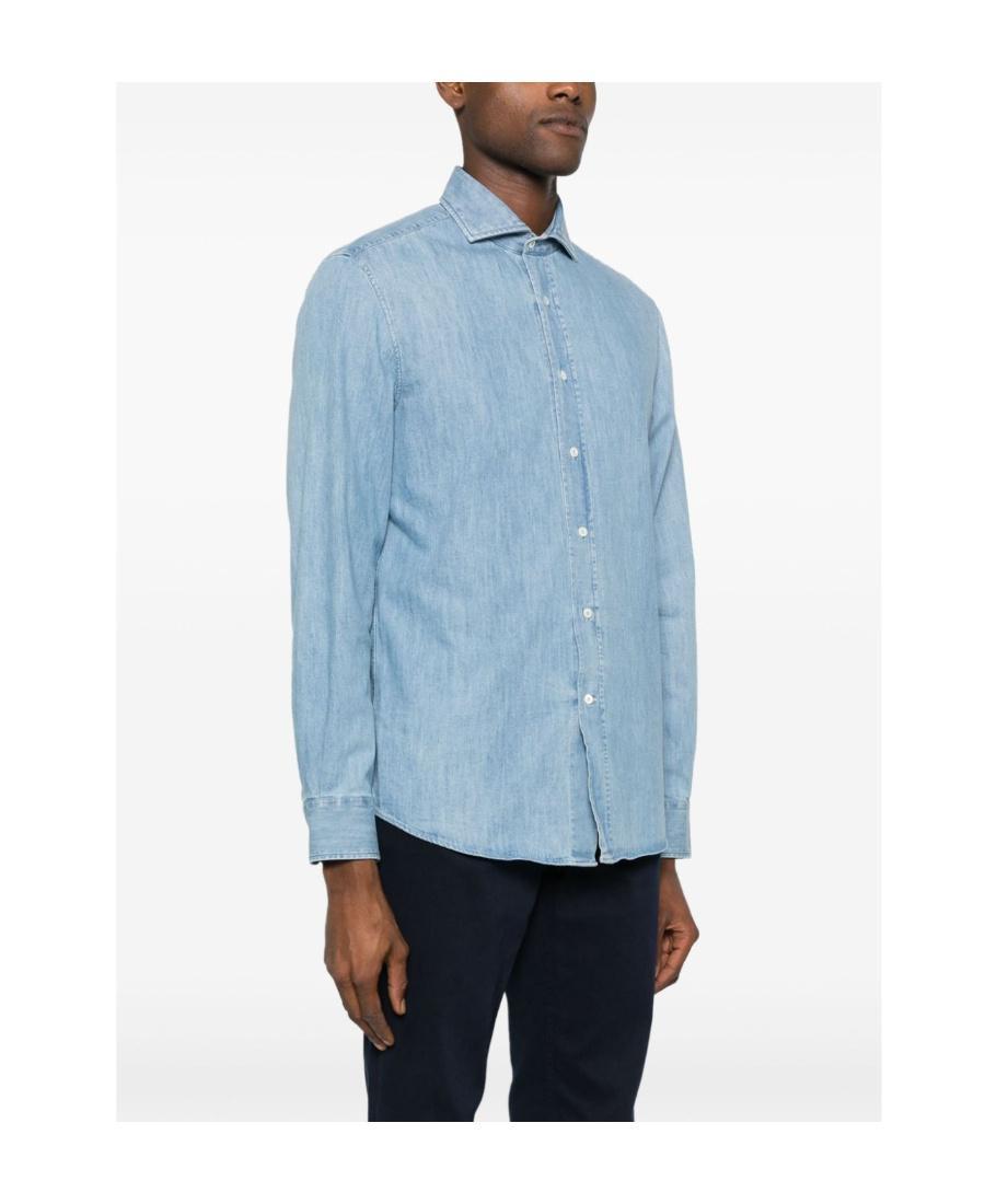 BRUNELLO CUCINELLI Spread-collar Denim Shirt In Blue Product Image