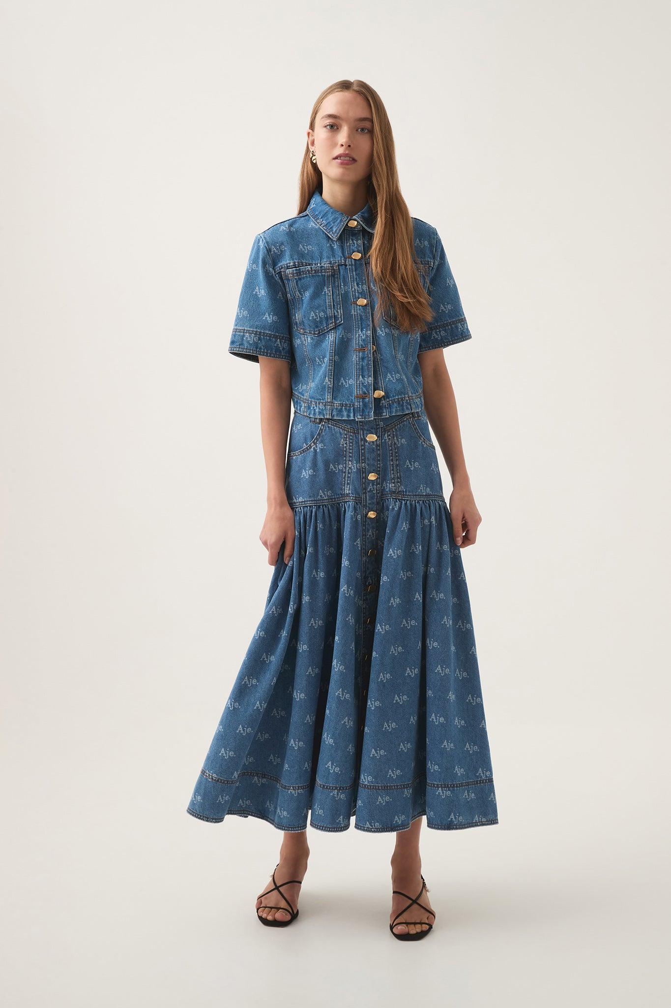 Ratio Logo Denim Midi Skirt Product Image