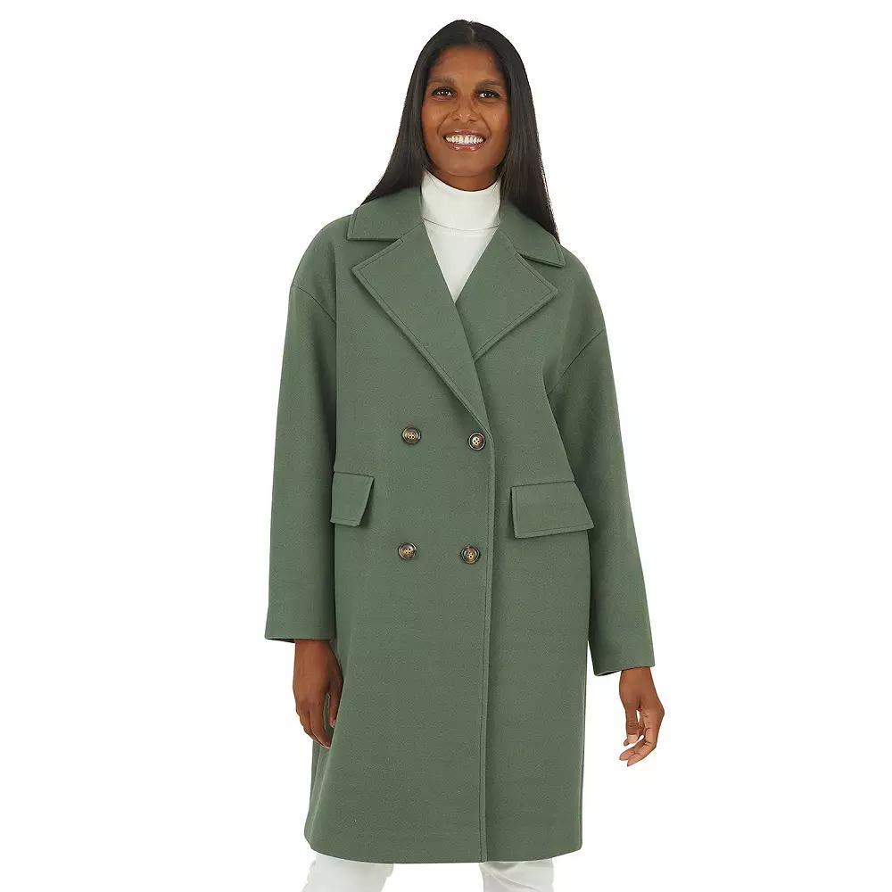 Women's Fleet Street Double Breasted Long Woven Coat, Size: Large, Green Product Image