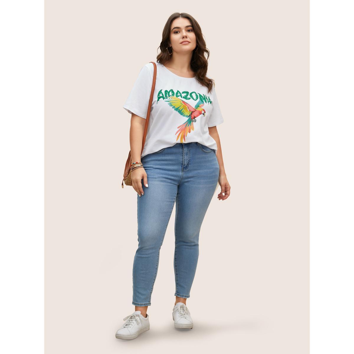 Plus Size Animal Print Contrast Round Neck T-shirt White Women Resort Contrast Animals Round Neck Vacation T-shirts BloomChic 22-24/3X Product Image
