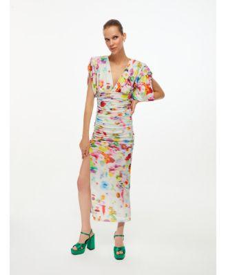 Womens Printed Shoulder Pad Draped Dress Product Image