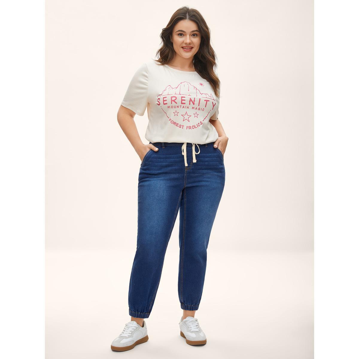 Plus Size Stretchy Waist Pull-On Jogger Jeans Women Darkindigo Low stretch Slanted pocket Jeans BloomChic 18/2X Product Image