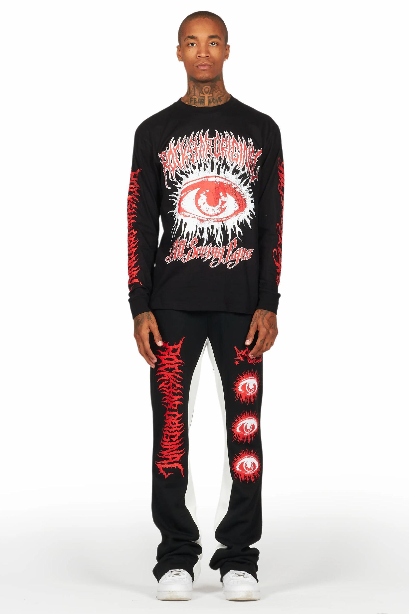 All Seeing Eyes Black/Red Long Sleeve T-Shirt/Baggy Pant Set Male Product Image