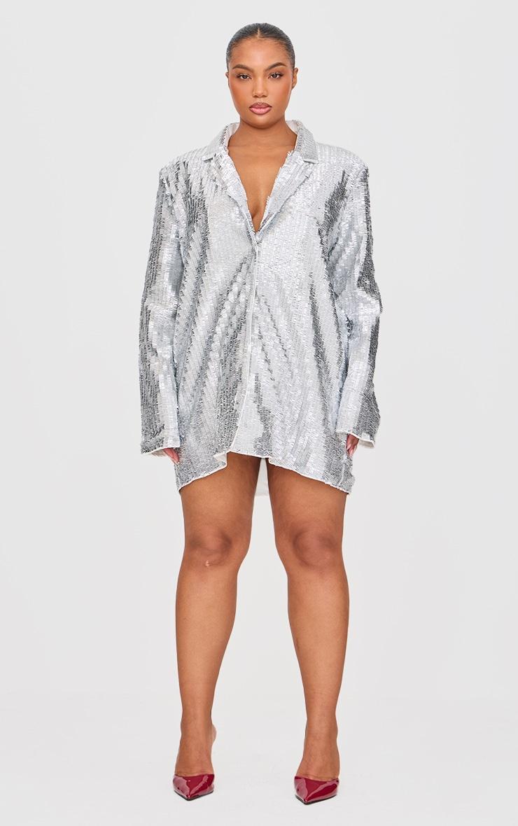 Plus Silver Diamante Blazer Dress Product Image