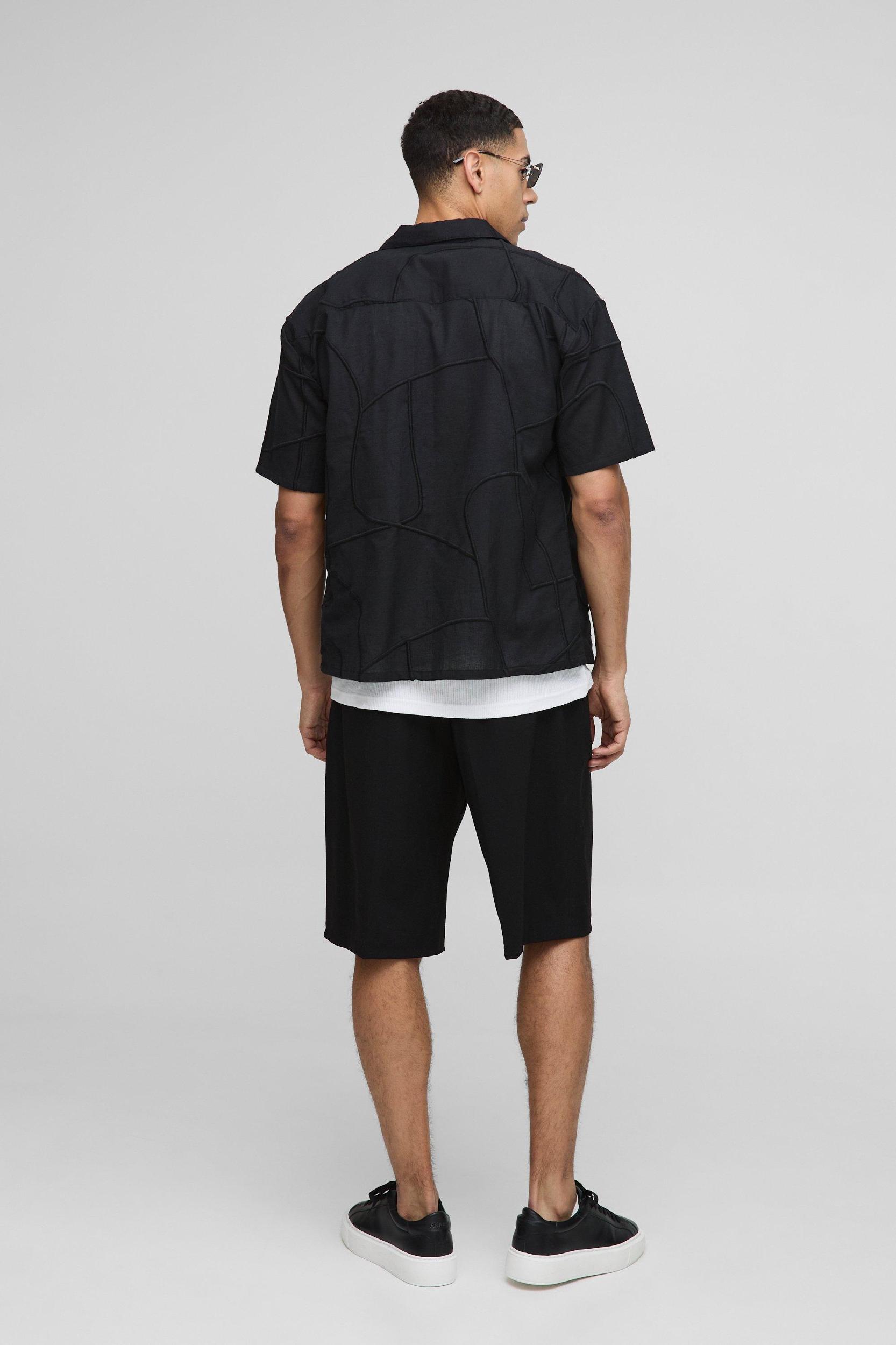 Oversized Abstract Embroidery Revere Shirt | boohooMAN USA Product Image
