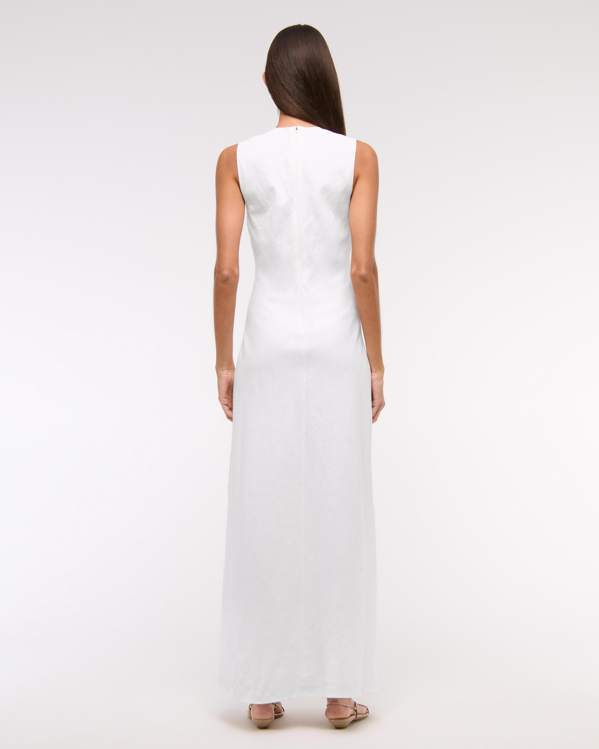 Beaded Plunge Linen-Blend Maxi Dress Product Image