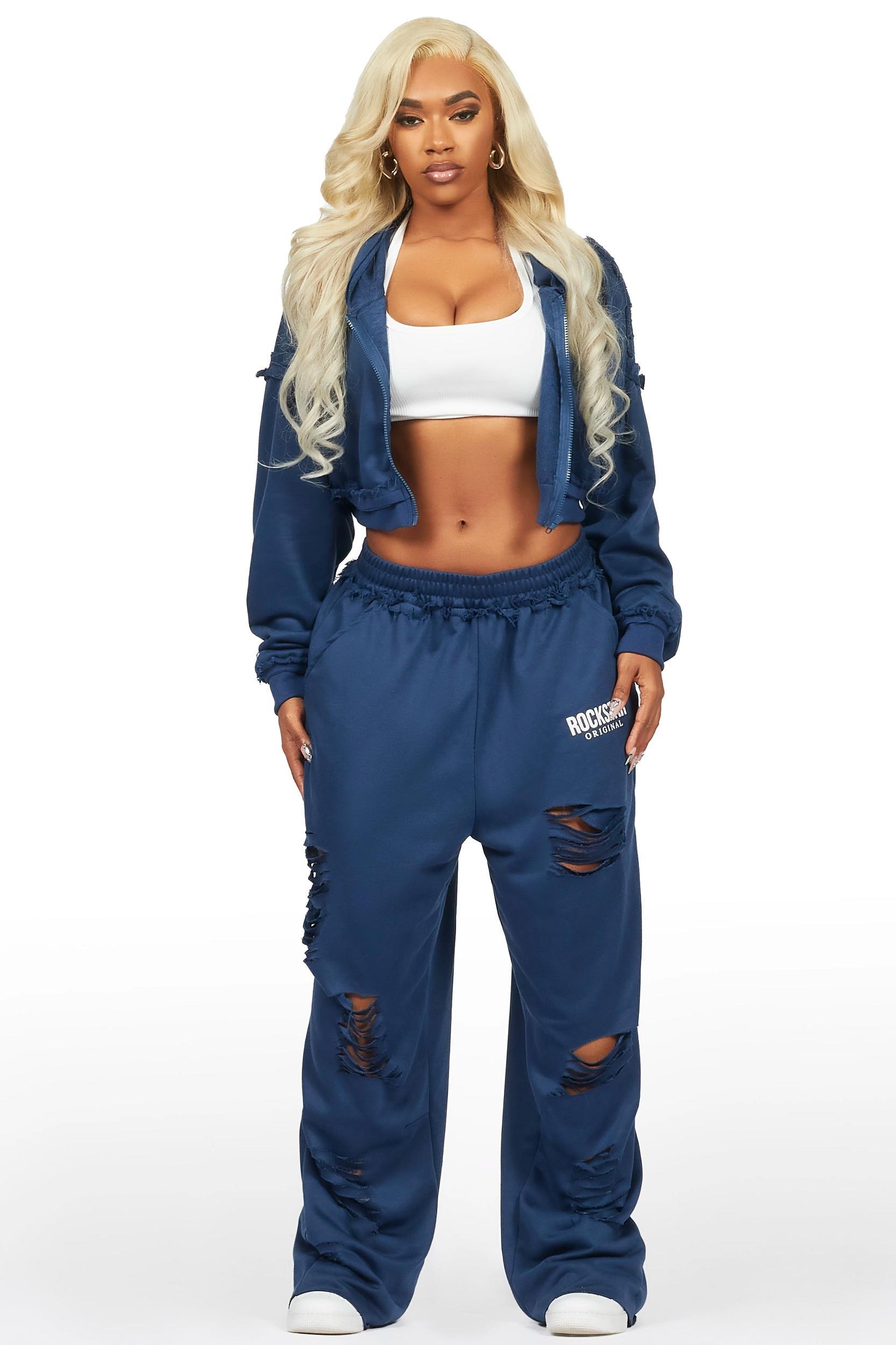 Corrina Navy French Terry Oversized Trackset Female Product Image