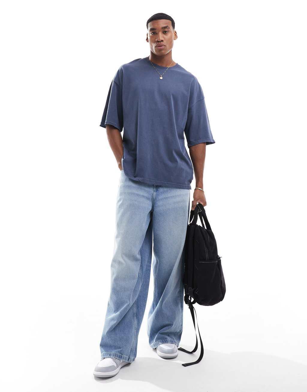 Jack & Jones super oversized t-shirt in washed blue Product Image