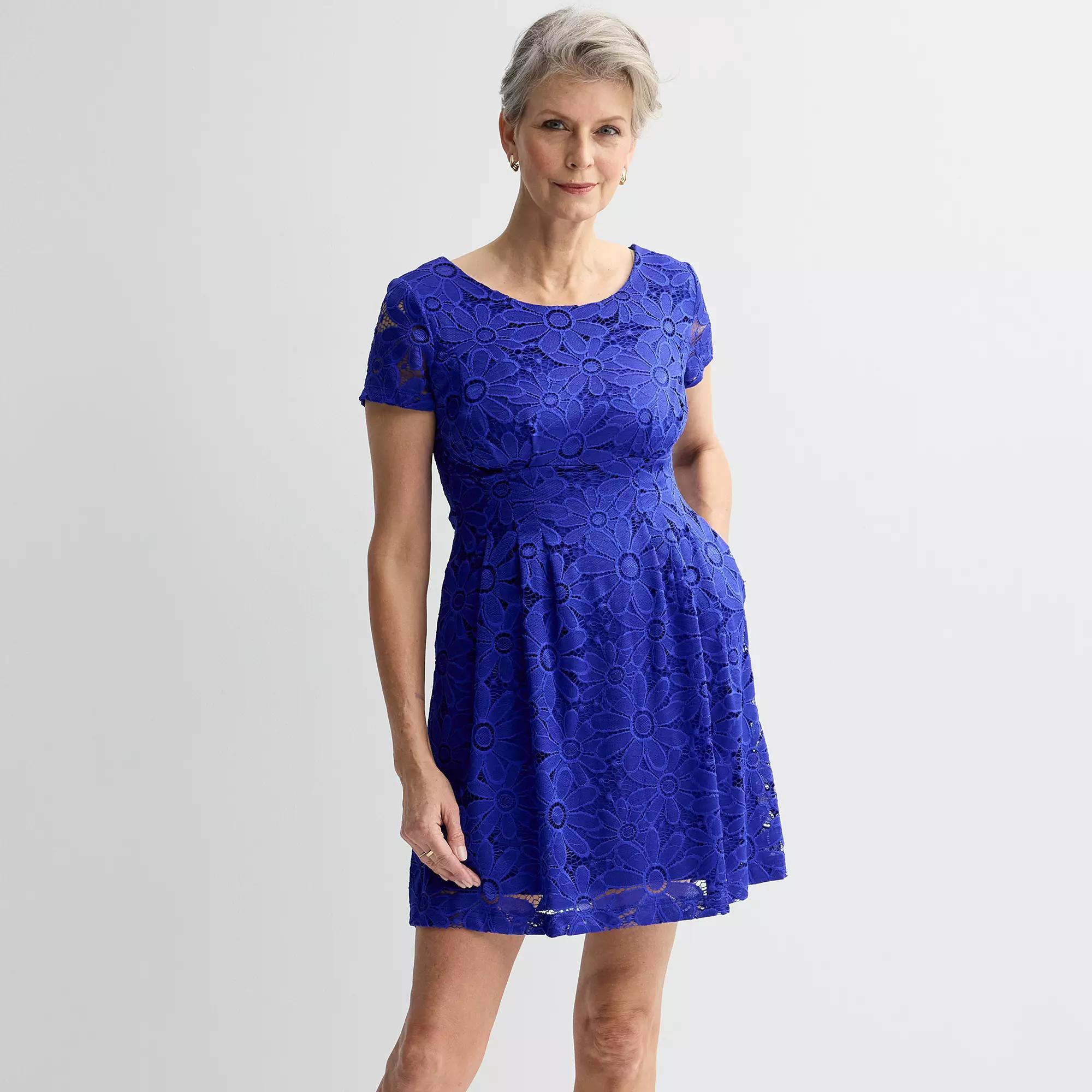 Womens Studio Connection Daisy Lace Dress Blue Product Image