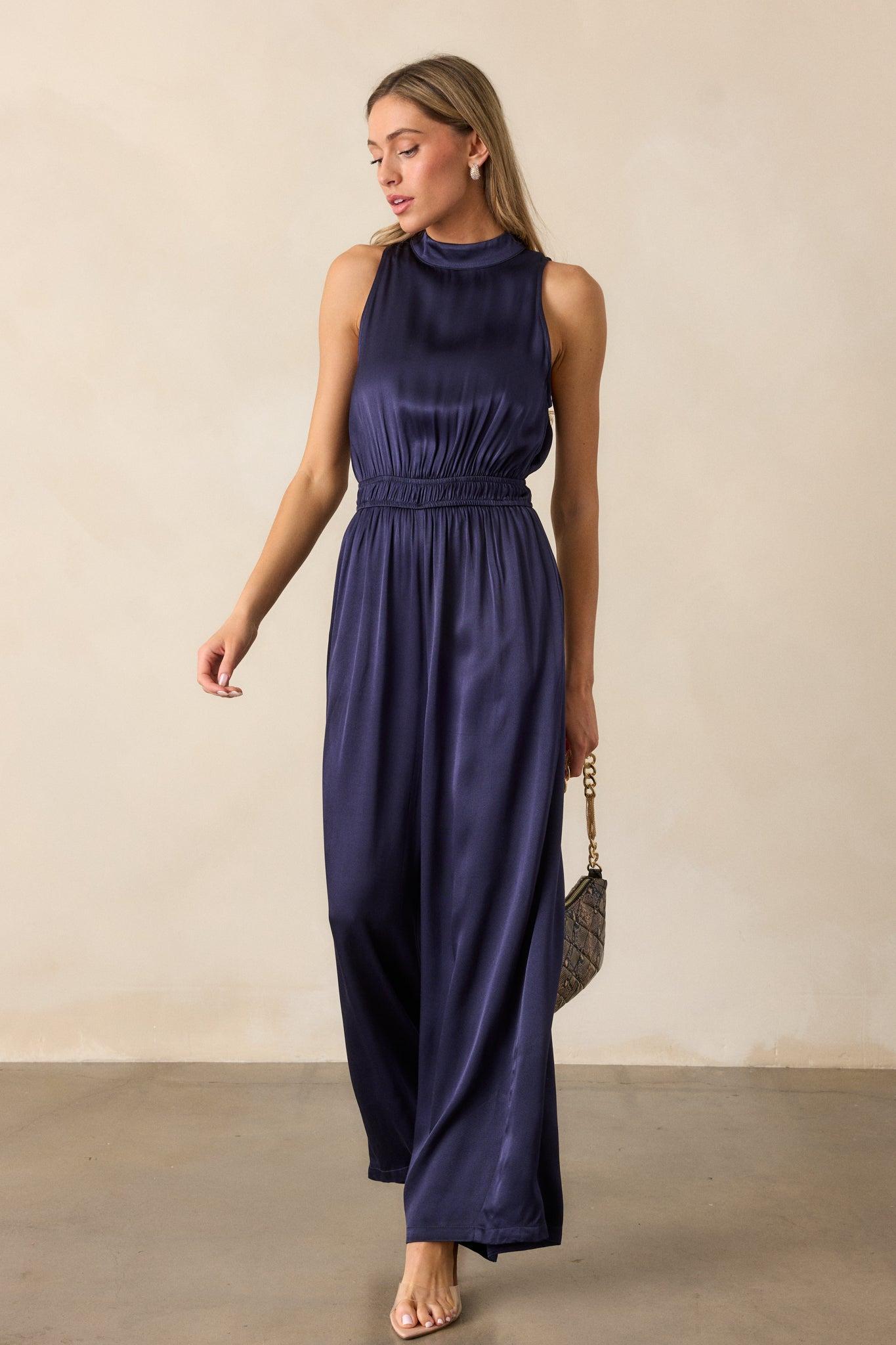 MINKPINK Lumina Midnight Blue High Neck Jumpsuit Product Image