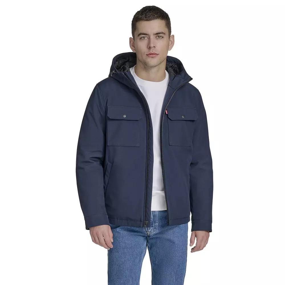 Men's Levi's® Soft Shell Quilt Lined Hooded Storm Coat, Size: Medium, Black Product Image