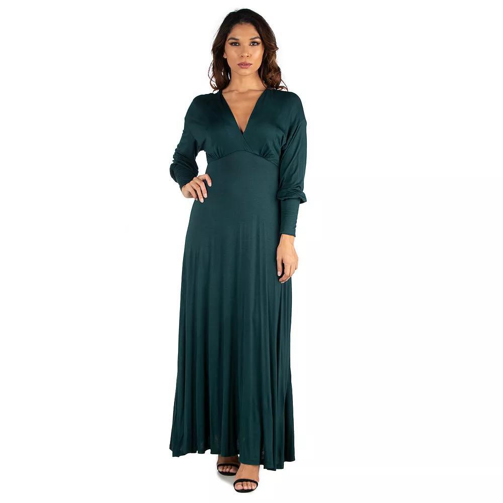 Women's 24seven Comfort Apparel V-Neck Long Sleeve Flared Maxi Dress, Size: Medium, Green Product Image