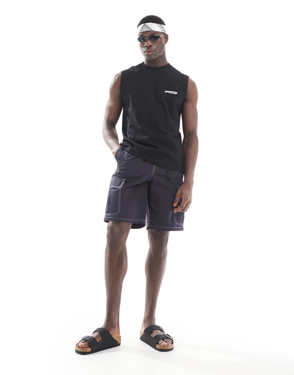 Jack & Jones oversized tank top in black with backprint Product Image