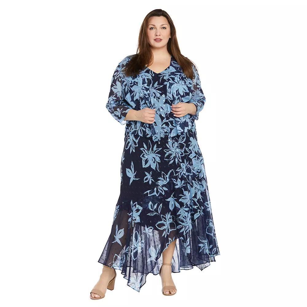 Plus Size R&M Richards 2-pc. Print Chiffon Dress & Jacket Set, Womens Navy Purple Product Image
