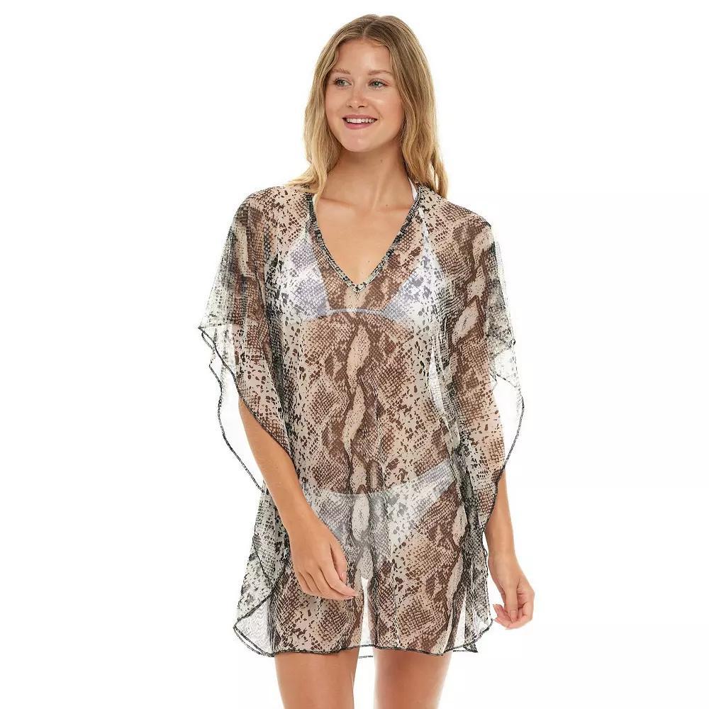 Women's Jordan Taylor Animal Print Swim Cover-Up Caftan, Size: Medium, Zebra Grey Product Image