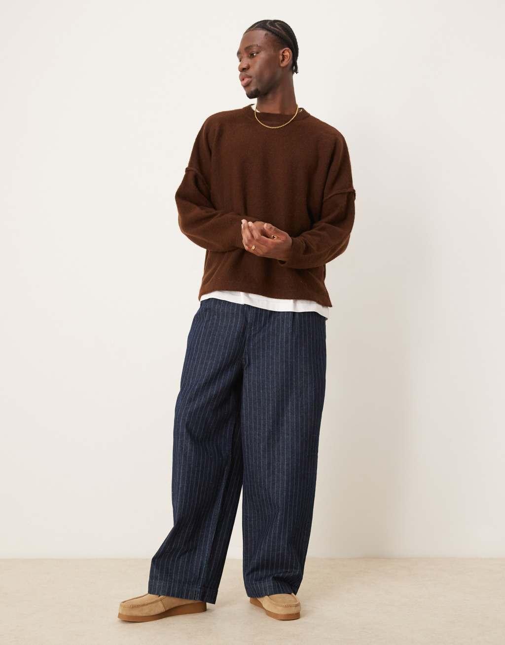 ASOS DESIGN super oversized boxy knit sweater in brown Product Image