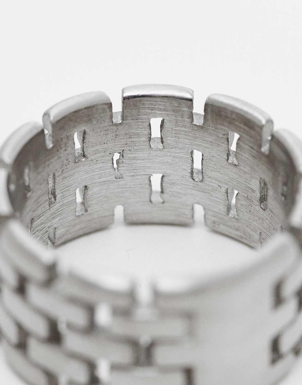 ASOS DESIGN waterproof stainless steel chain ring in brushed silver tone Product Image