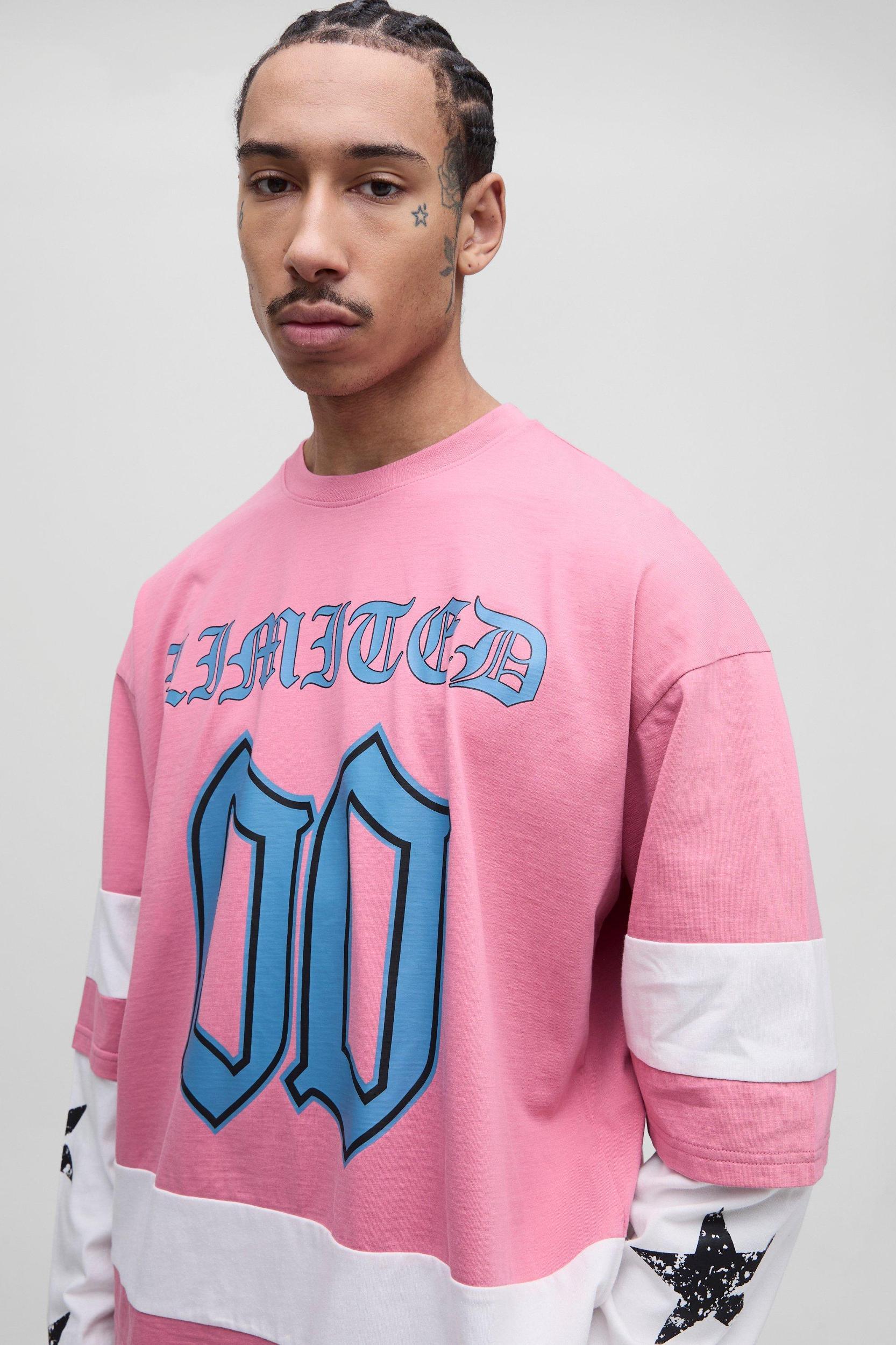 Oversized Boxy Varsity Star Print Faux Sleeve Gusset T-Shirt & Sweatpants Set | boohooMAN USA Product Image