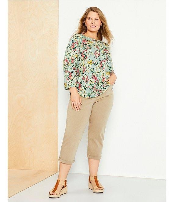 Westbound Plus Size Bundle Floral 3/4 Sleeve Knit Crew Neck Top Product Image