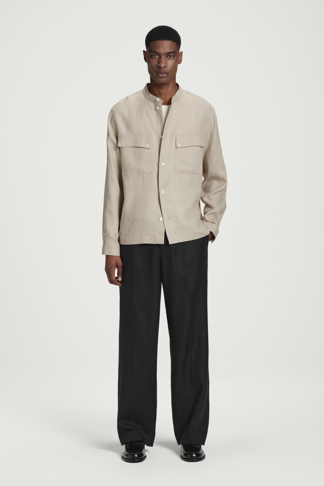 ELASTICATED LINEN WIDE-LEG TROUSERS Product Image