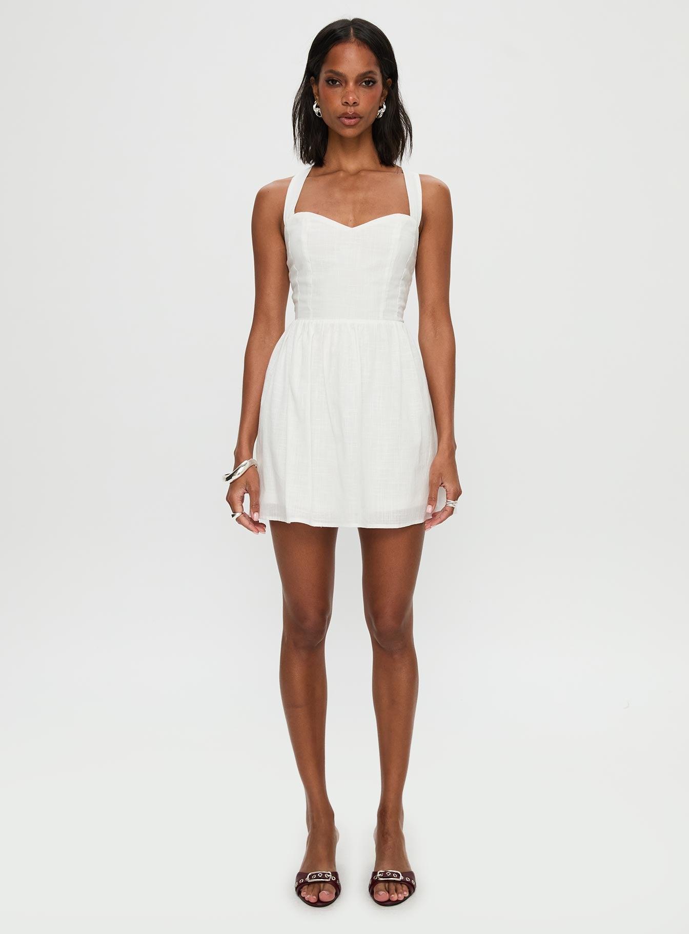 Zolena Halter Mini Dress White Product Image