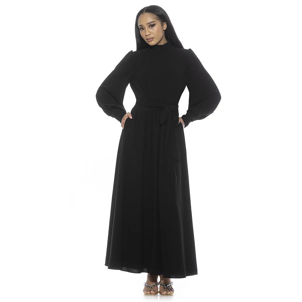 Women's ALEXIA ADMOR Isaliah Mockneck Blouson Sleeve Maxi Dress, Size: 12, Black Team Product Image