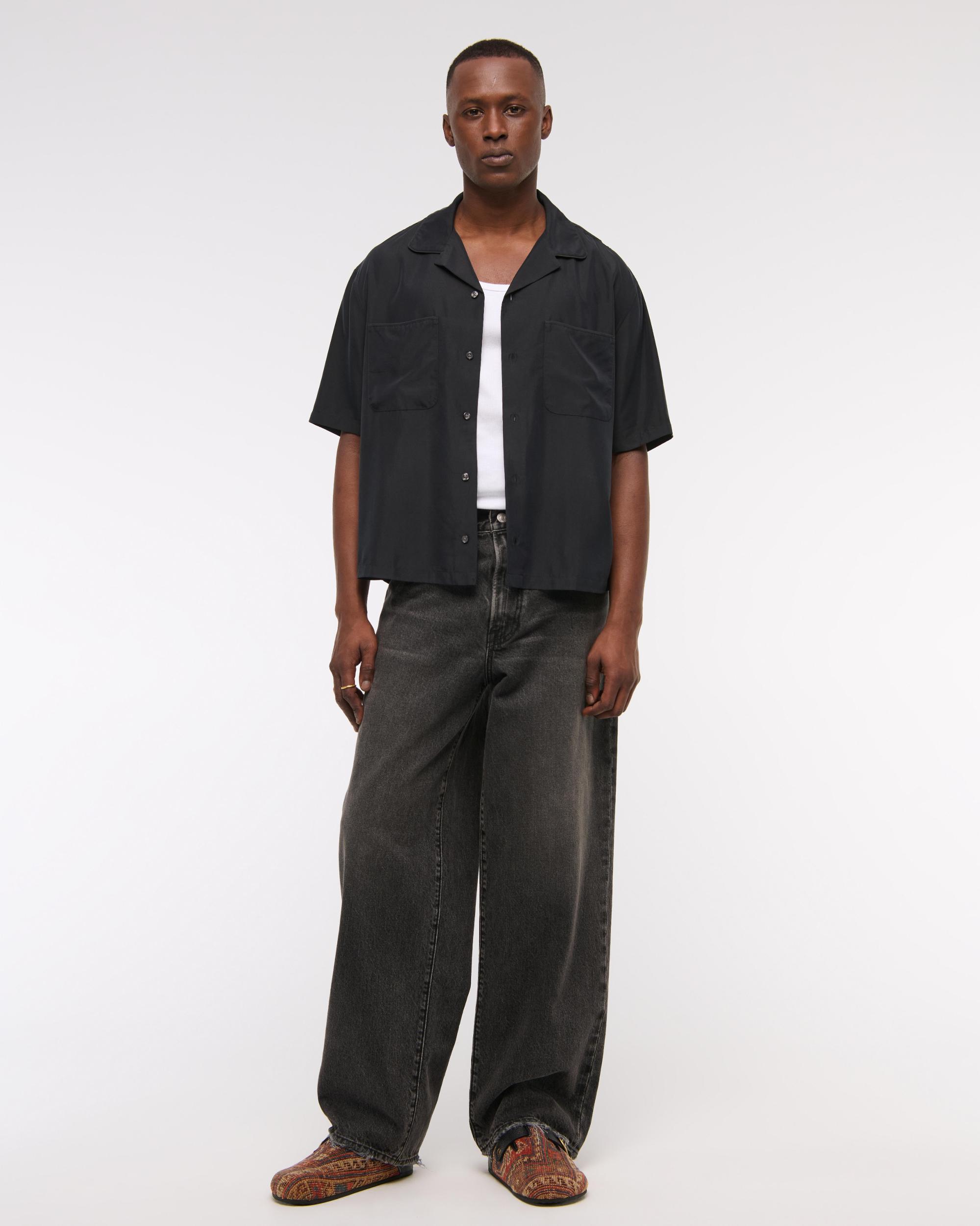 Camp Collar Cropped Cupro Shirt Product Image