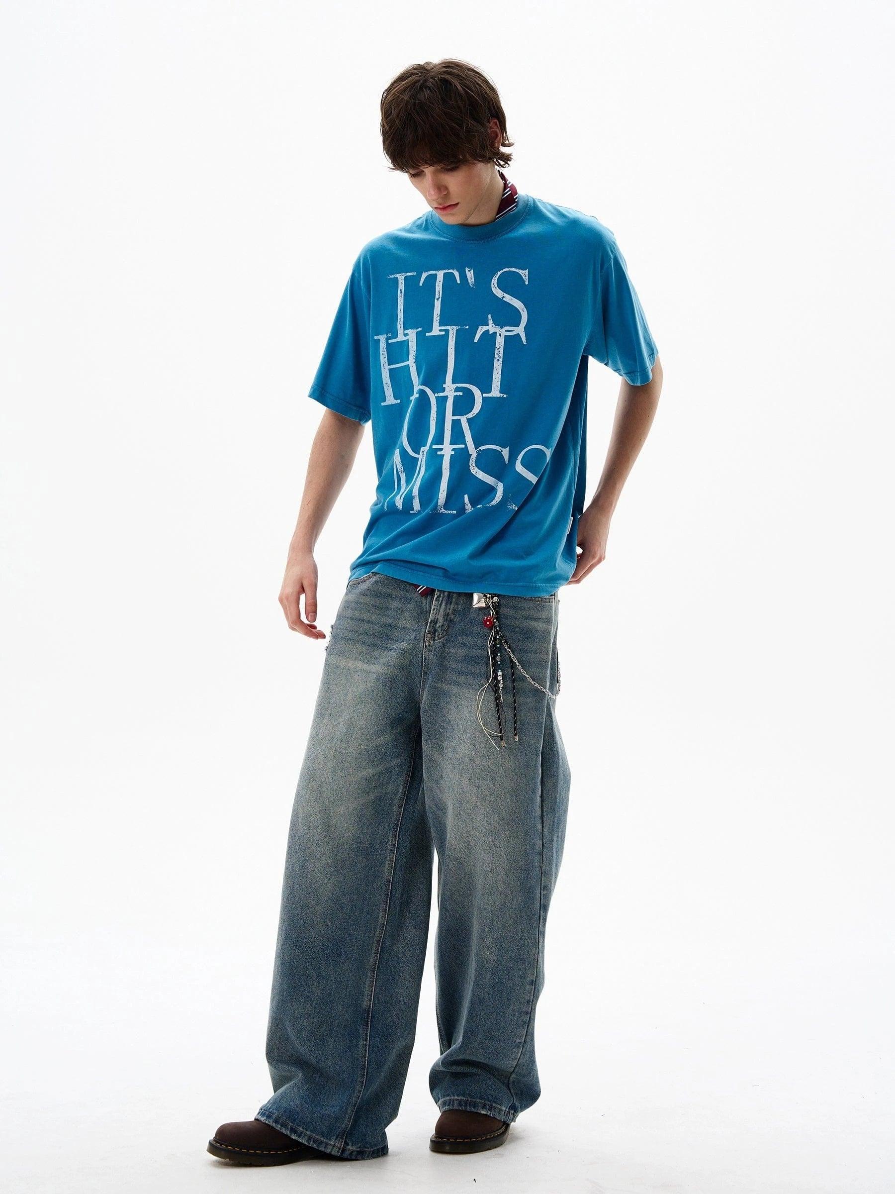 RT No. 13054 WASHED BLUE DENIM STRAIGHT JEANS Product Image