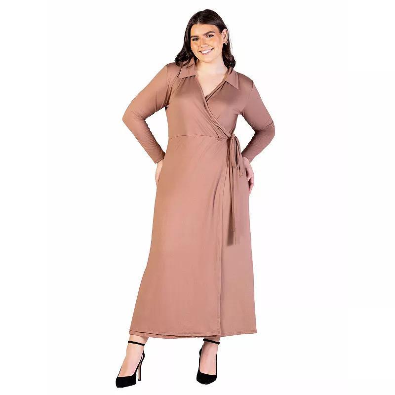 Plus Size 24Seven Comfort Apparel Comfortable Collared Wrap Maxi Dress, Women's, Size: 3XL, Black Product Image