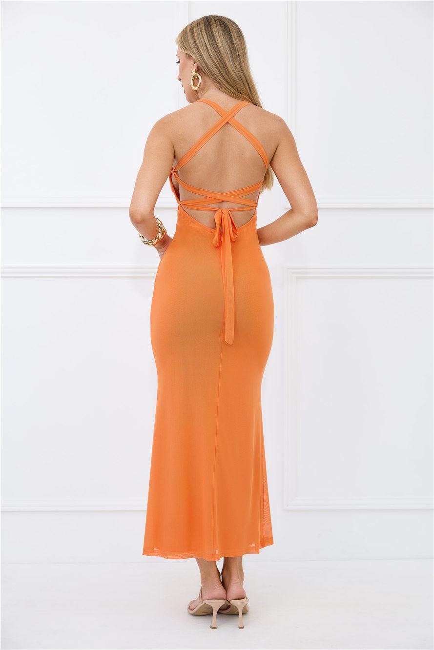 Game Changer Mesh Maxi Dress Orange Product Image