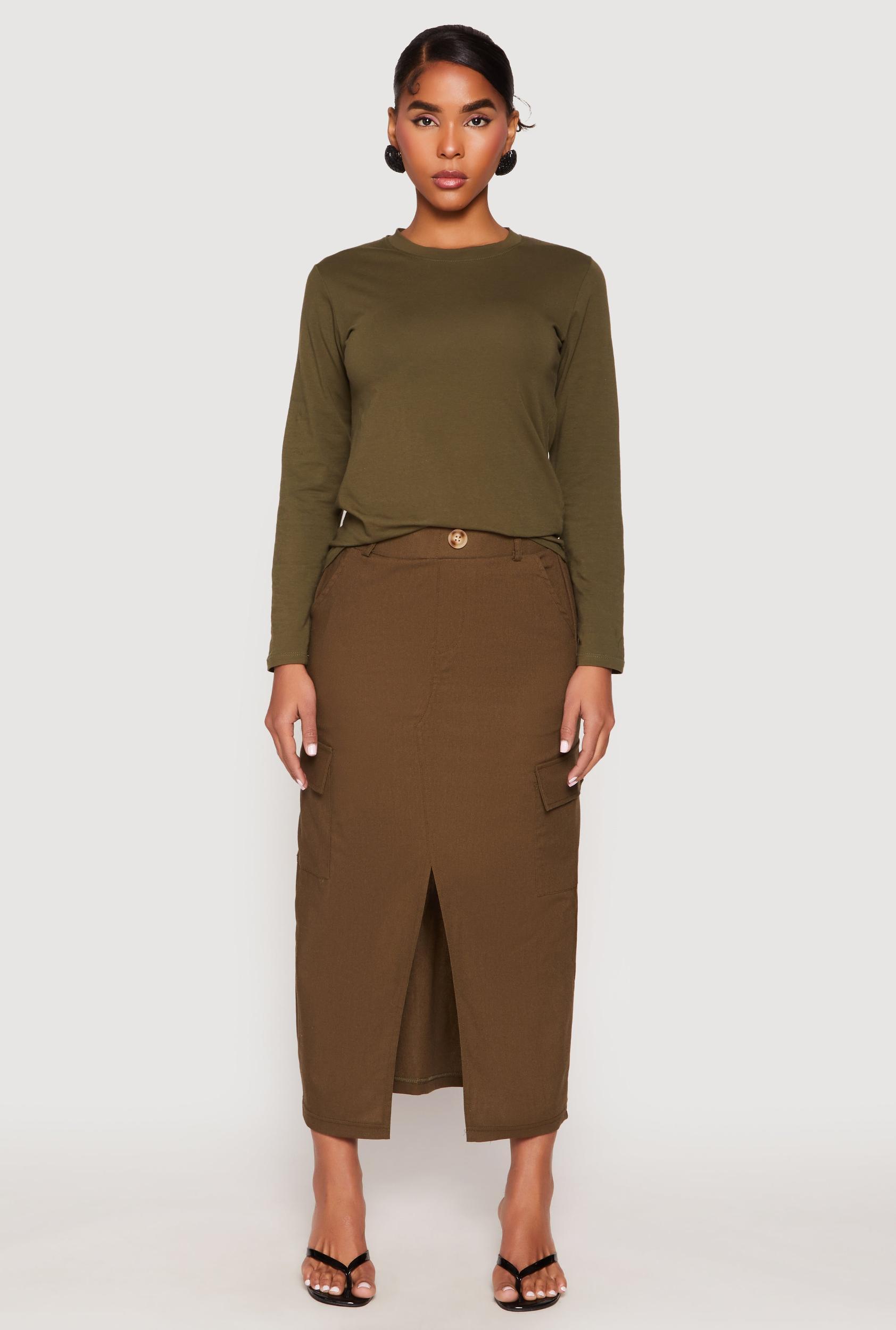 Womens Linen Cargo Midi Skirt Product Image