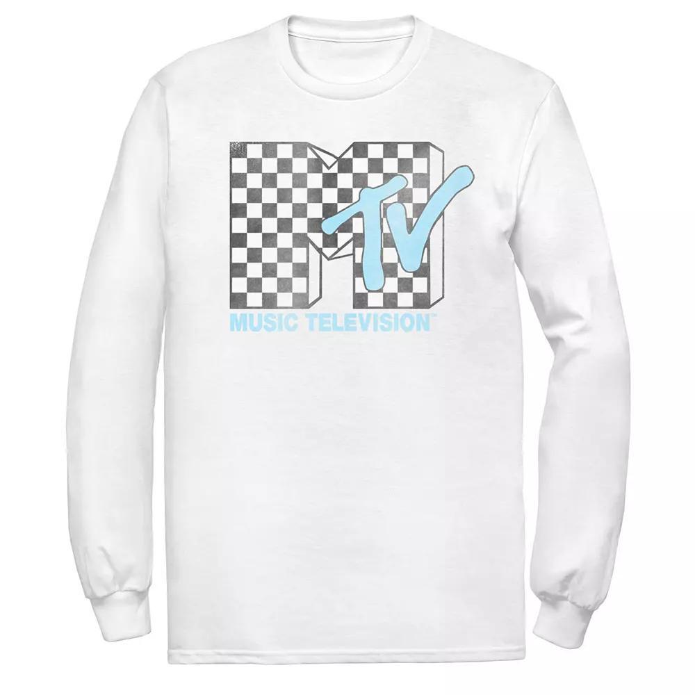 Men's MTV Logo Black And White Checkered Blue TV Tee, Size: Medium Product Image