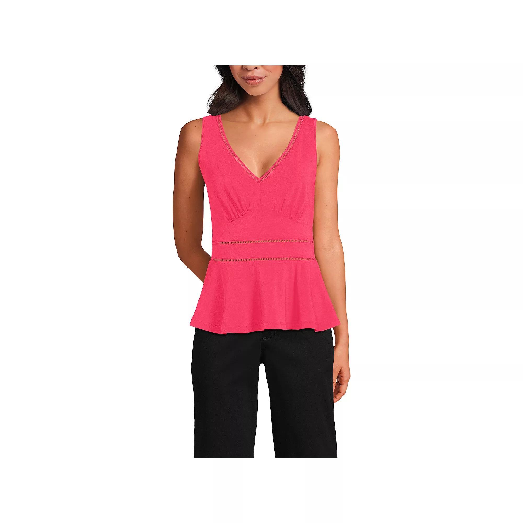 Women's Lands' End Lightweight Jersey Peplum V-Neck Tank Top, Size: Large, Pink Rouge Product Image
