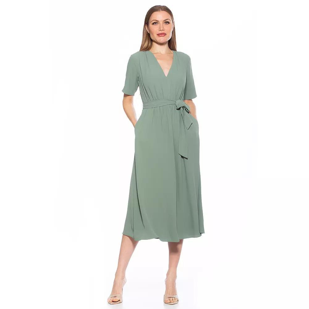 Women's ALEXIA ADMOR Larisa Fit & Flare Waist Tie Midi Dress, Size: 10, Green Product Image