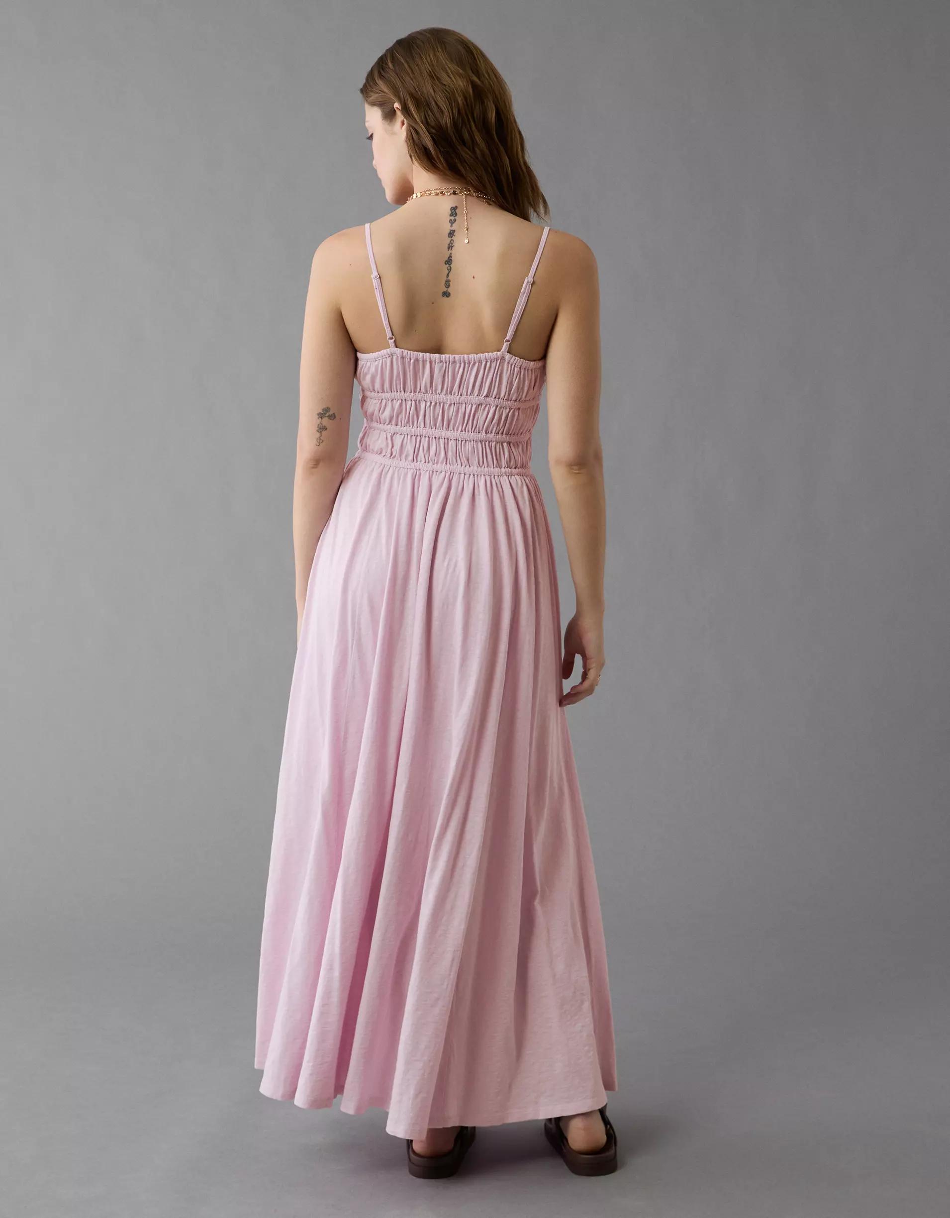 AE Sunchaser Knit Smocked Bodice Striped Midi Dress Product Image
