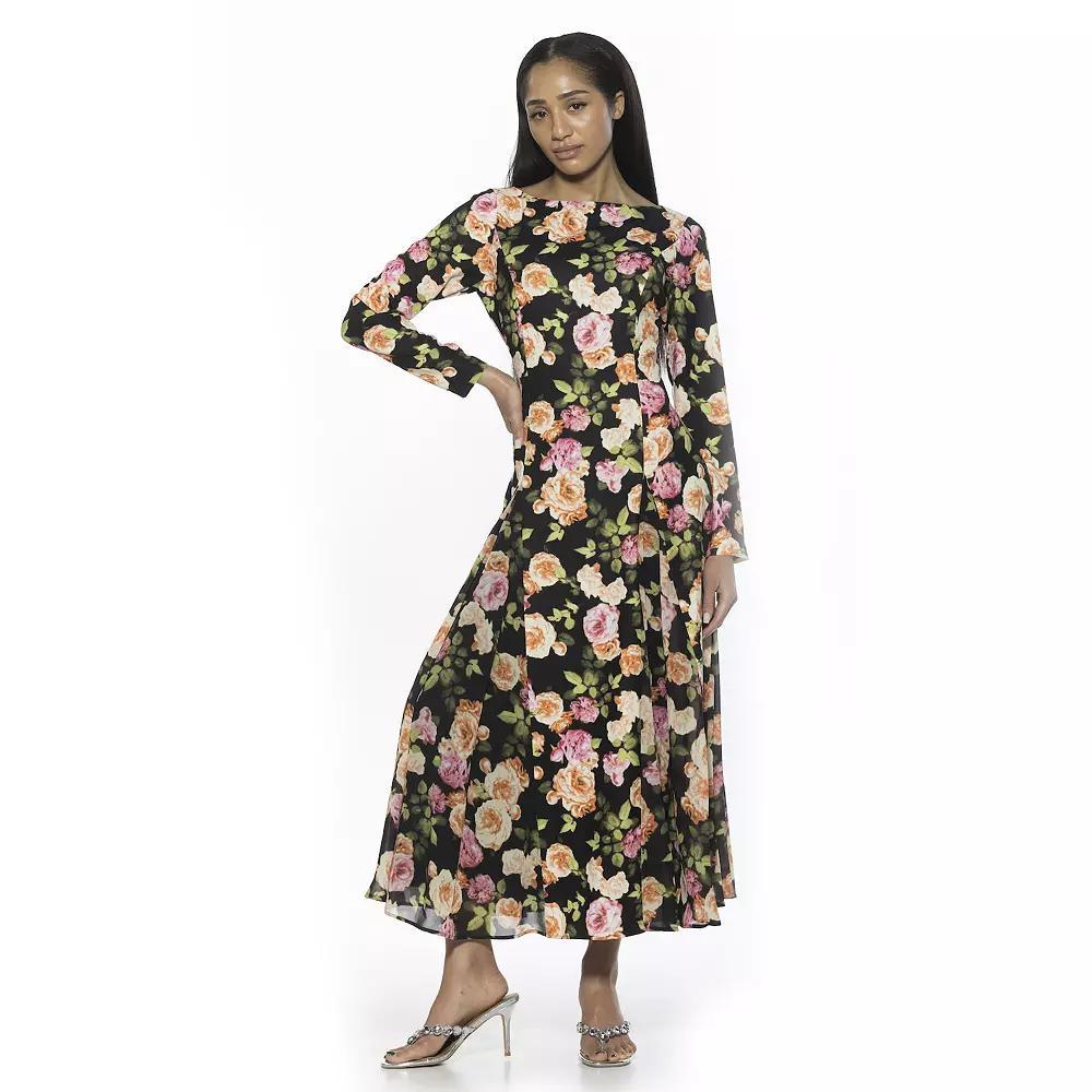Women's ALEXIA ADMOR Elodie Crewneck Long Sleeve Midi Dress, Size: 10, Black Floral Product Image