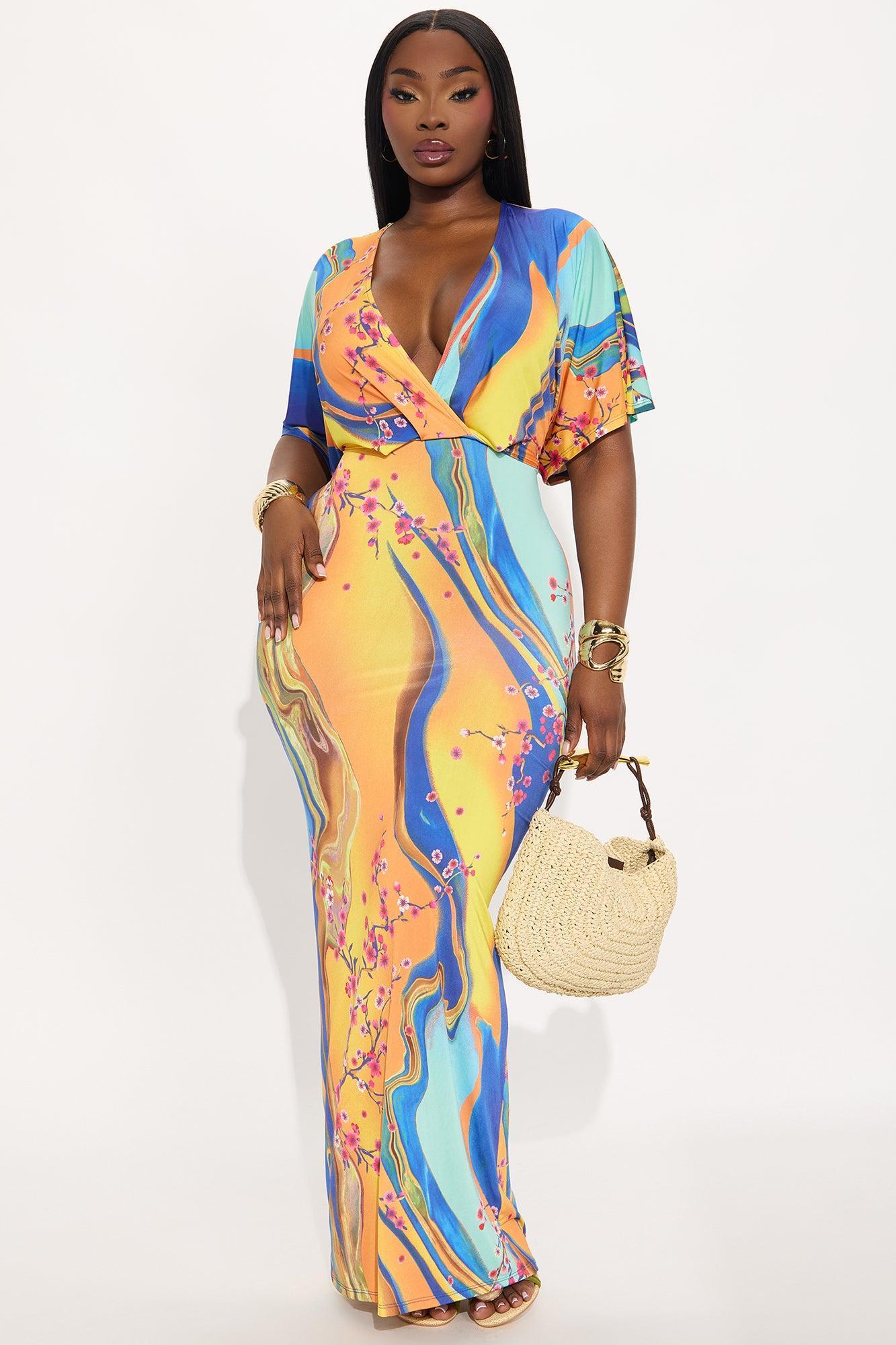 Dalia Short Sleeve Maxi Dress - Blue/combo Product Image