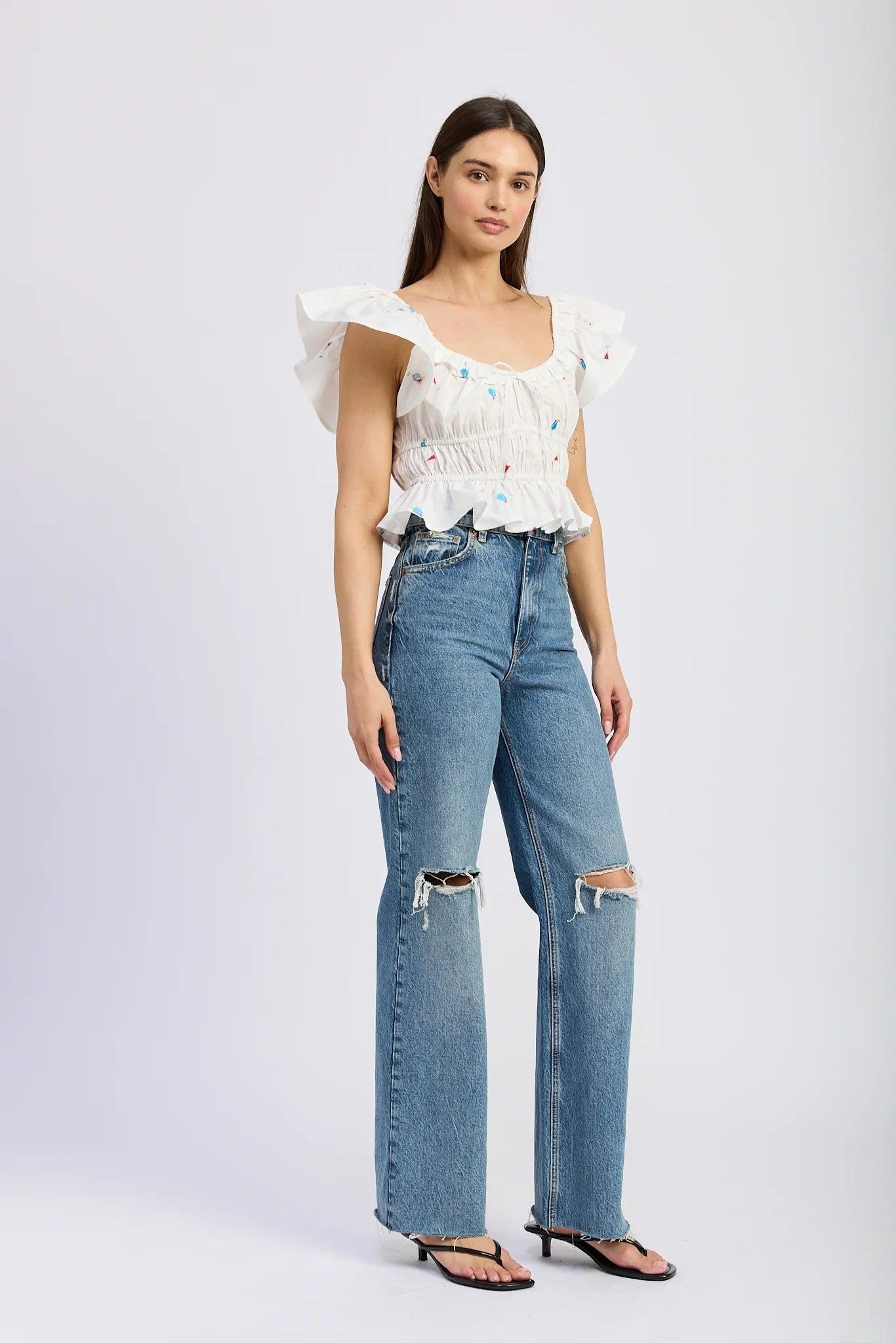 Nellie Top | White Pink Product Image