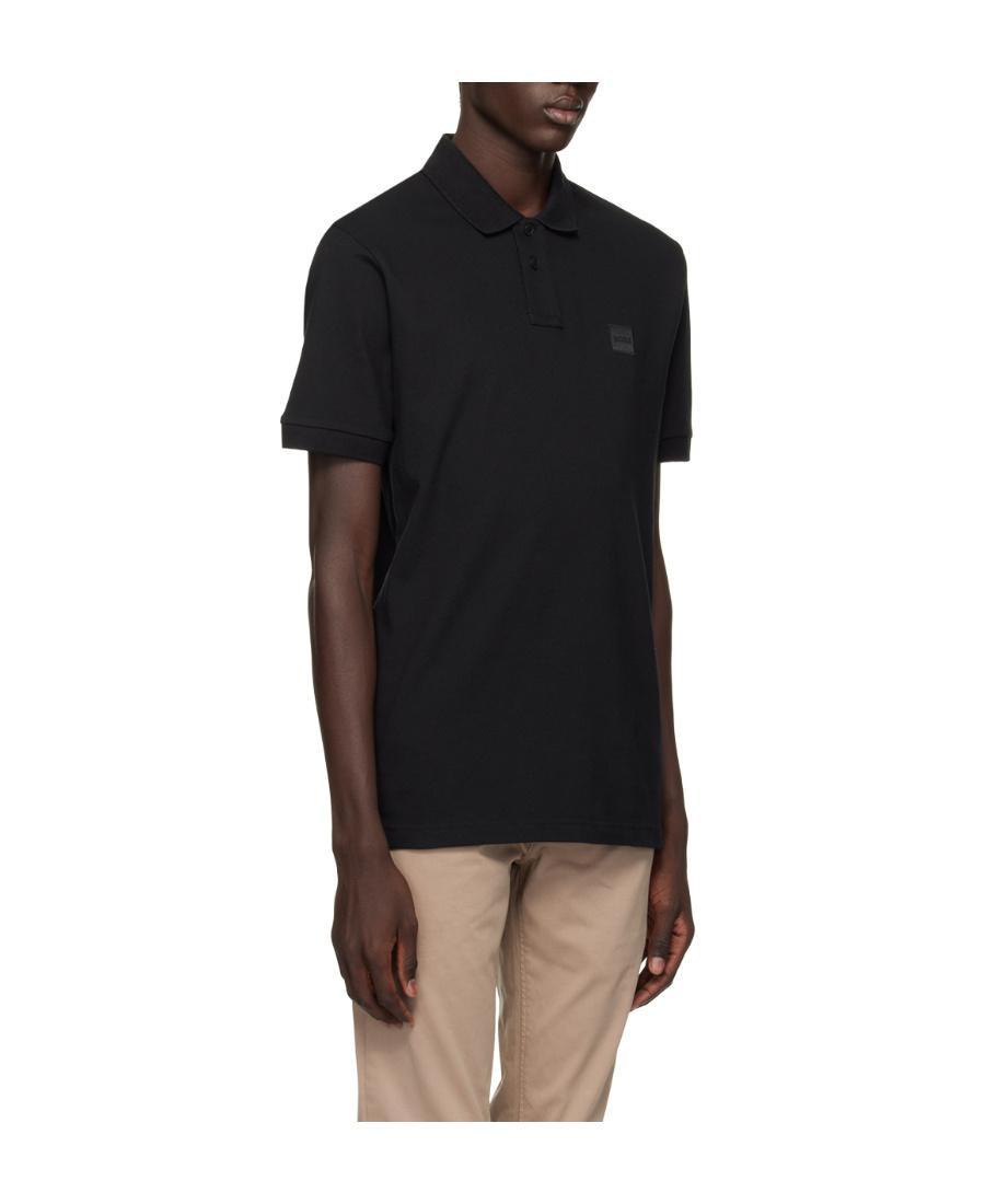 HUGO BOSS Logo-patch Piqué Polo Shirt In Black Product Image