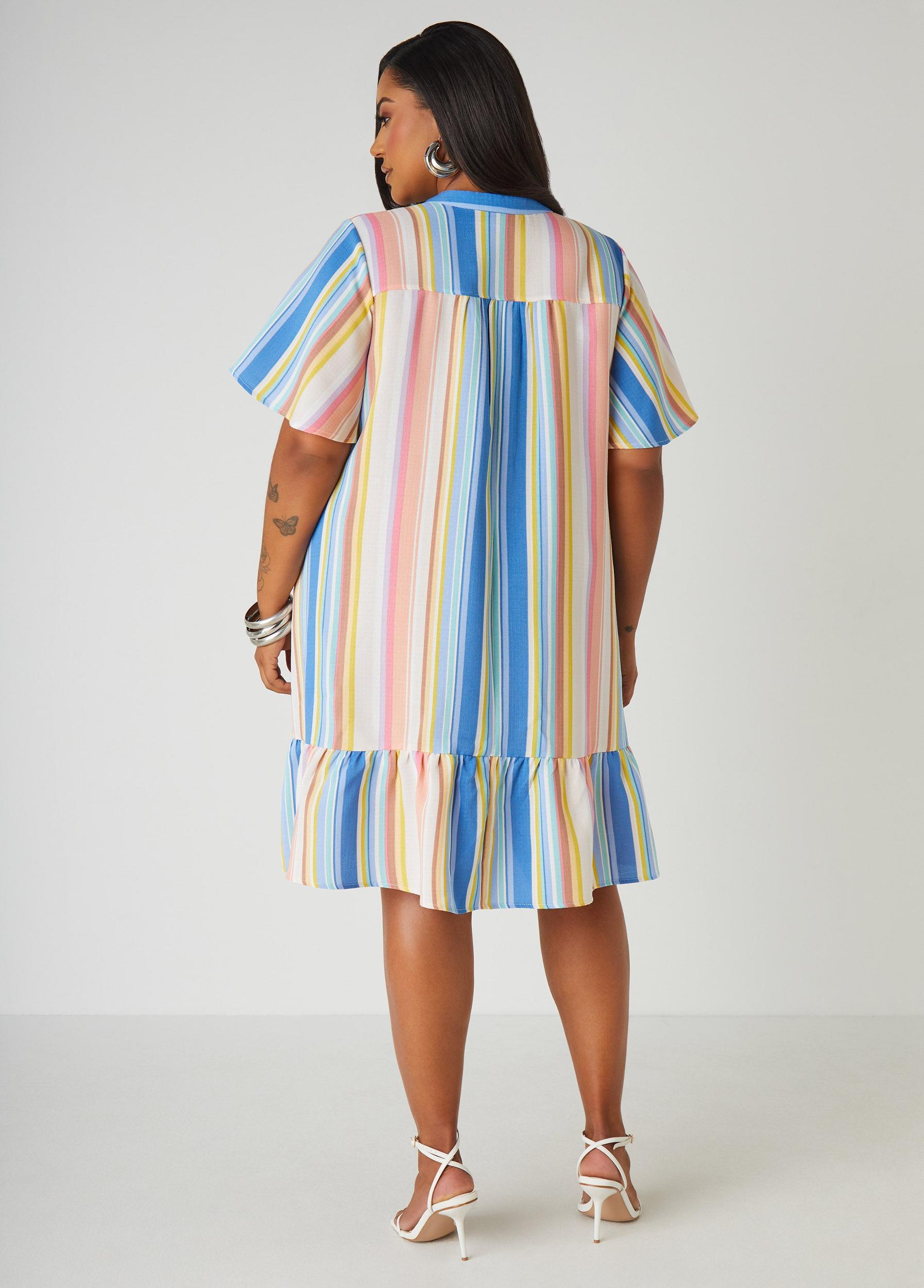 Striped Flounced Shirtdress Product Image