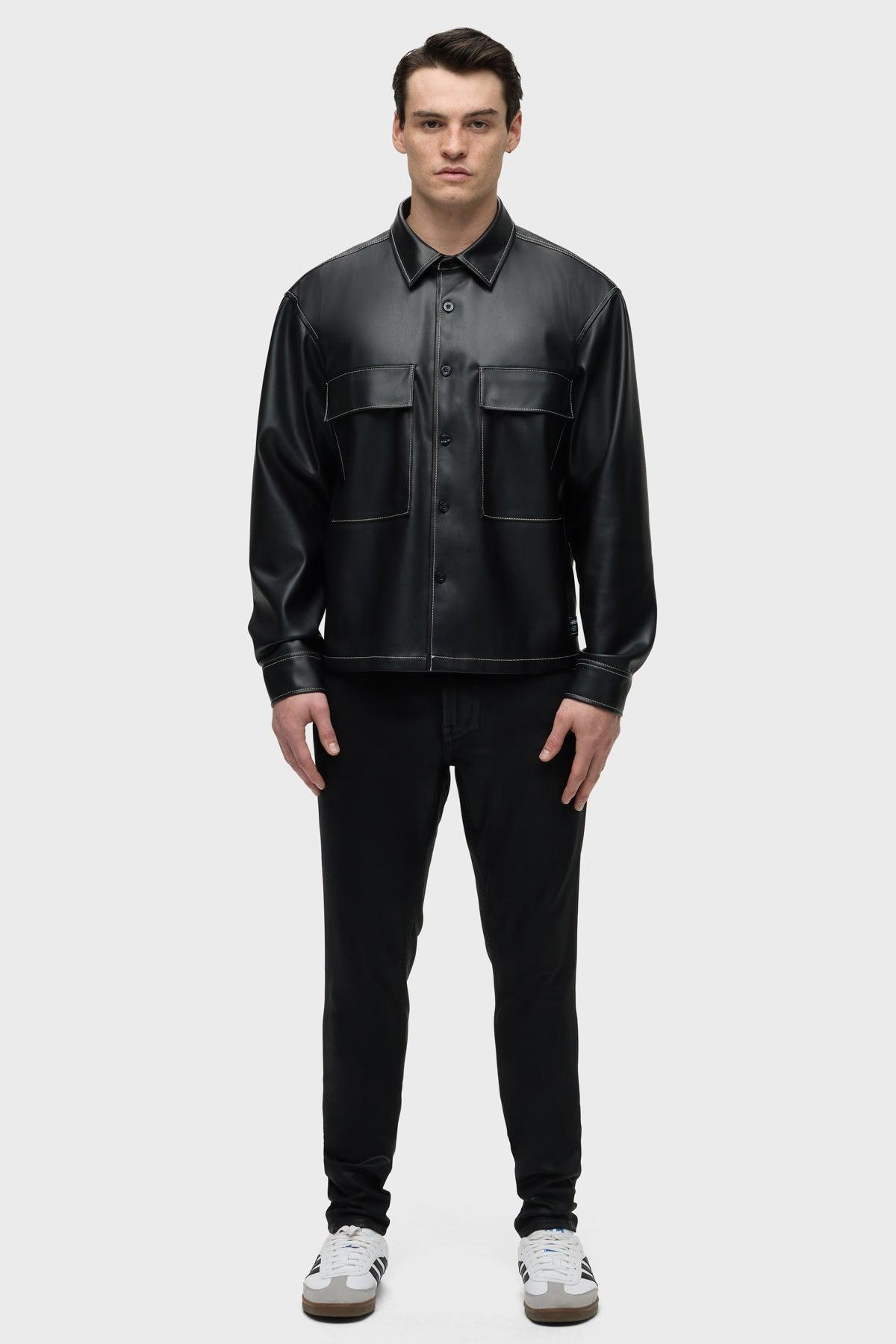Vegan Leather Shirt Jacket Male Product Image