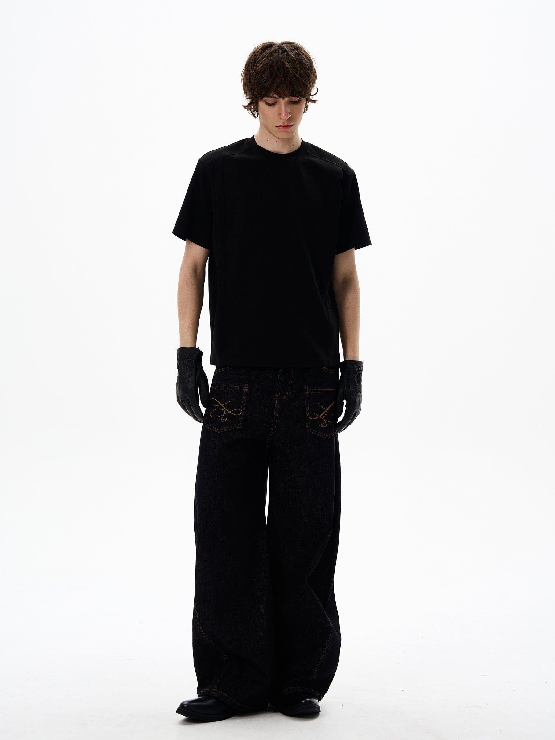 RT No. 12684 BLACK MACHETE DENIM STRAIGHT JEANS Product Image