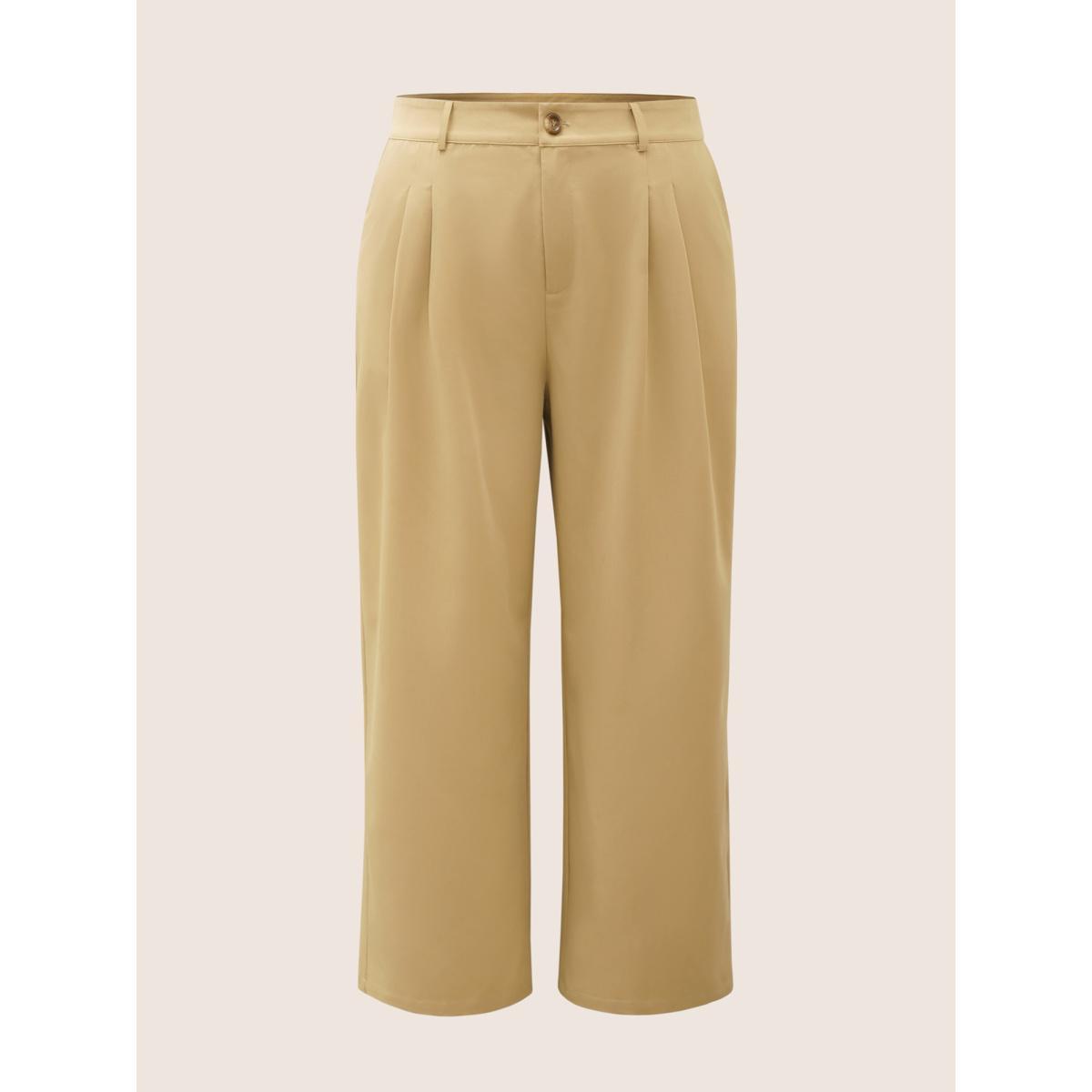 Plus Size Solid Pleated Slanted Pocket Wide Leg Pants Women Champagne At the Office Wide Leg High Rise Work Pants BloomChic 26/4X Product Image