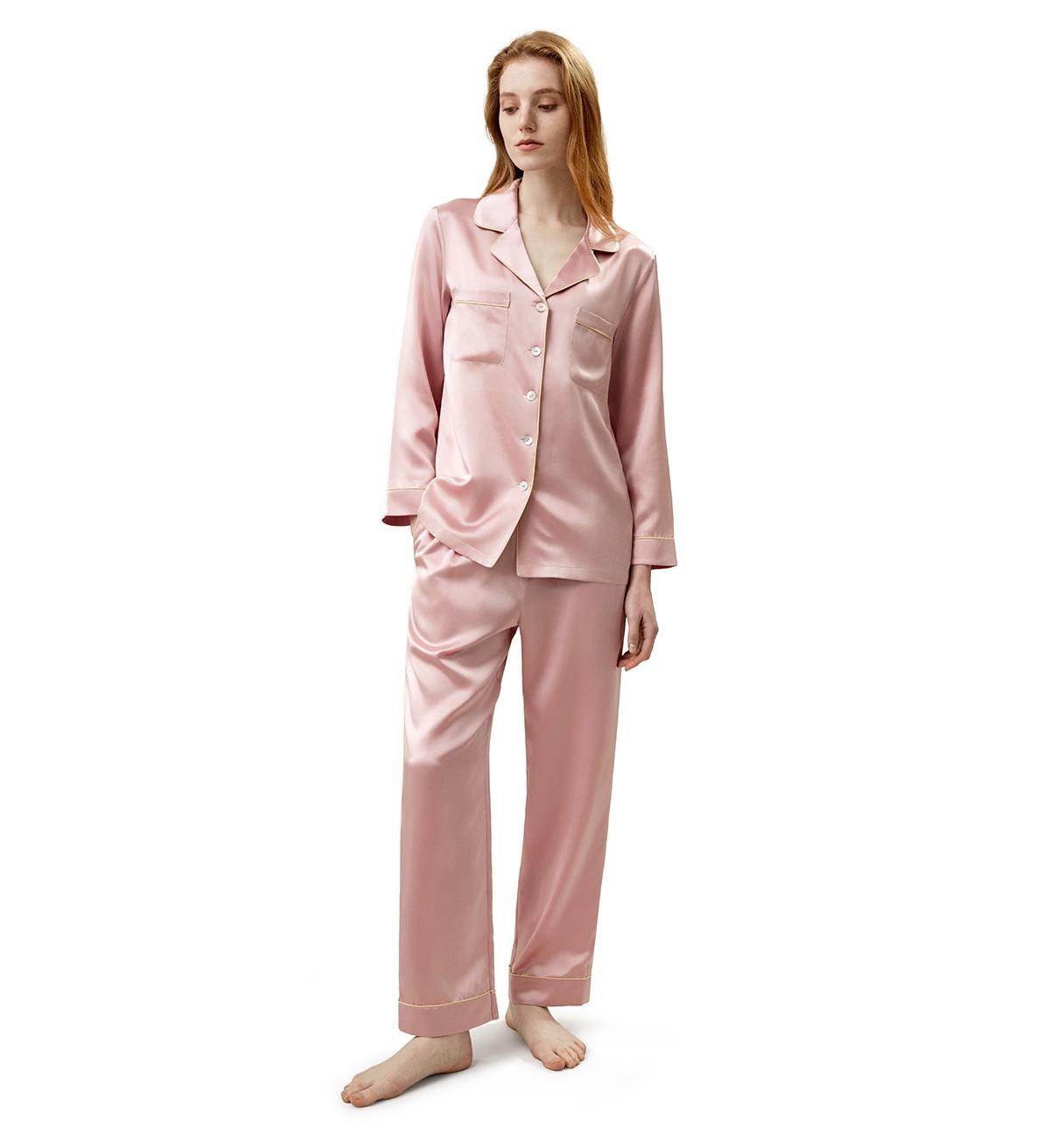 Lilysilk Womens 22MM Gold Piping Silk Pajamas Set Product Image