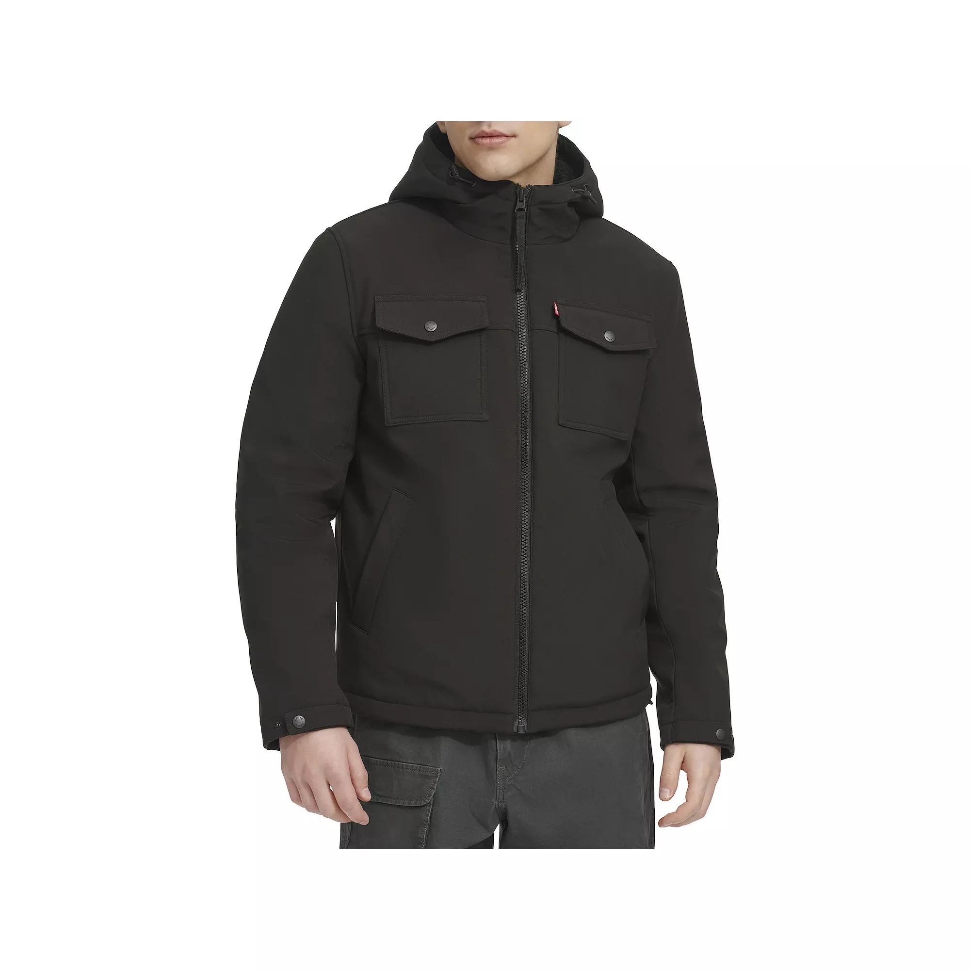 Mens Levis Soft Shell Sherpa Lined Hooded Storm Coat Green Product Image