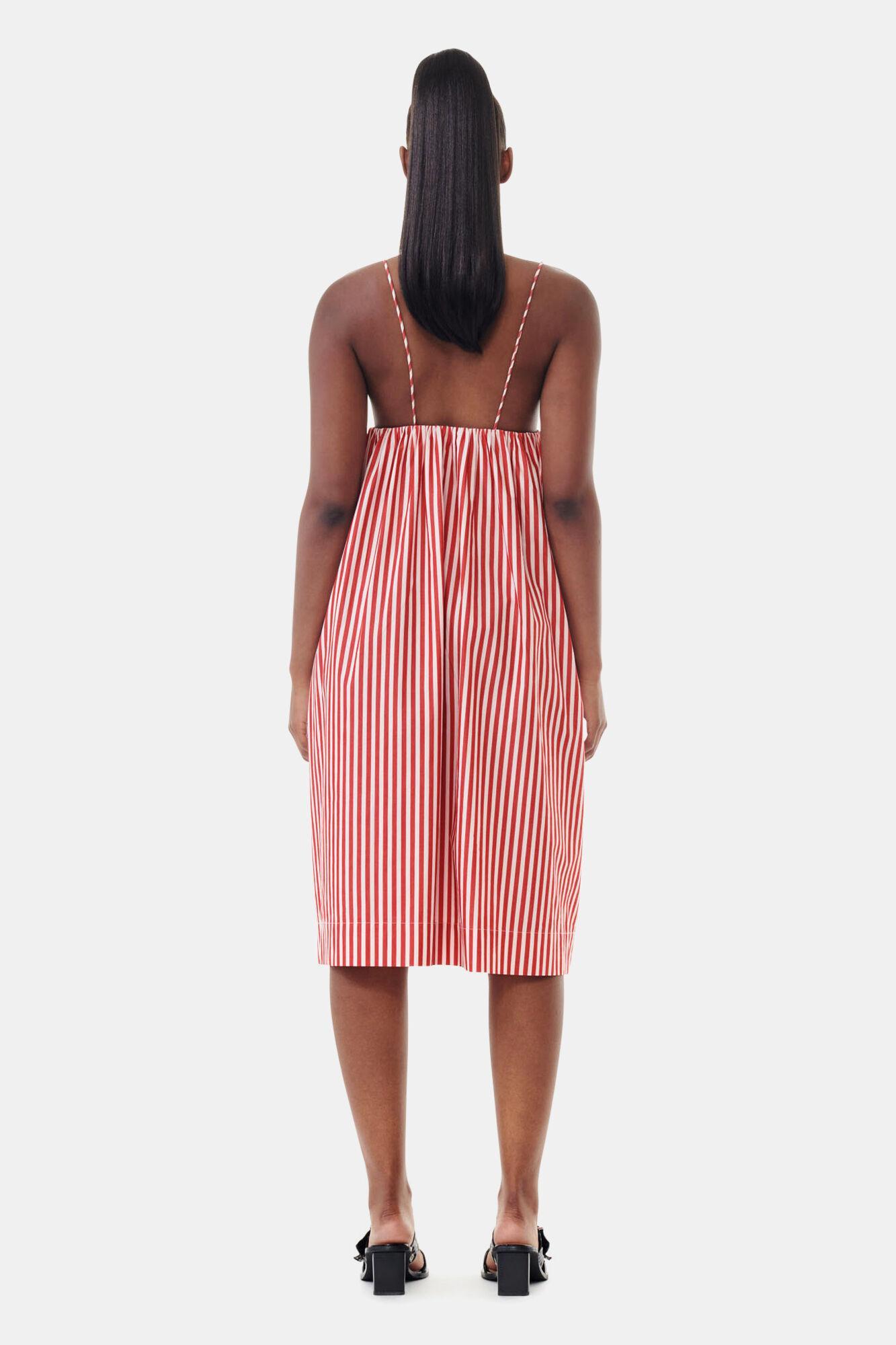 Red Stripe Cotton Strap Midi Dress Product Image