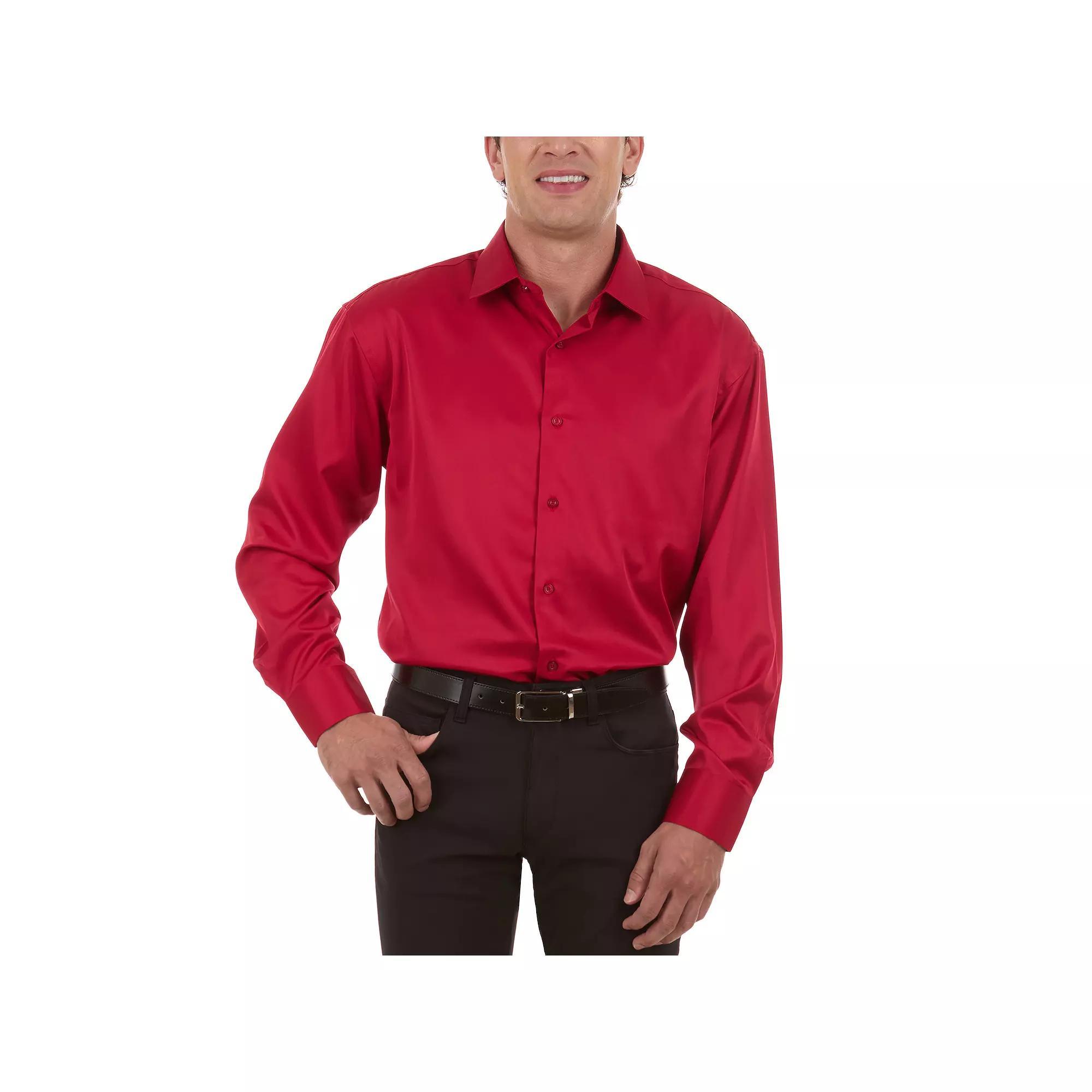 Mens Geoffrey Beene Slim-Fit Sateen Stretch Dress Shirt Red Solid Product Image