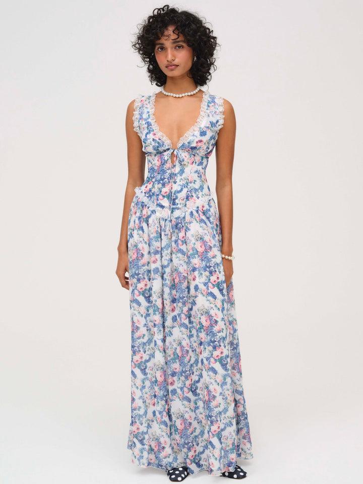 Audrey Floral Maxi Dress — Blue Product Image
