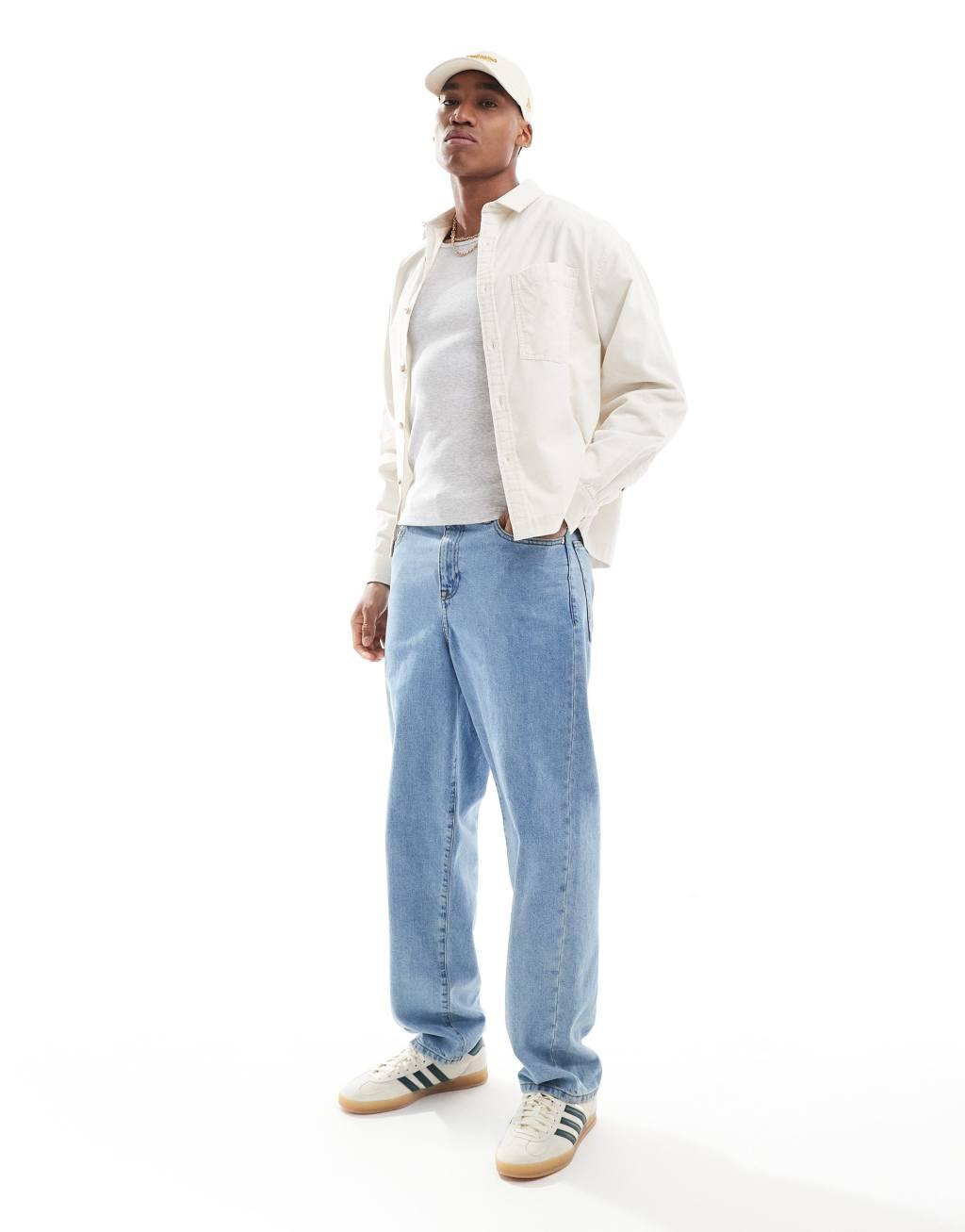 ASOS DESIGN boxy oversized cord shirt in ecru Product Image