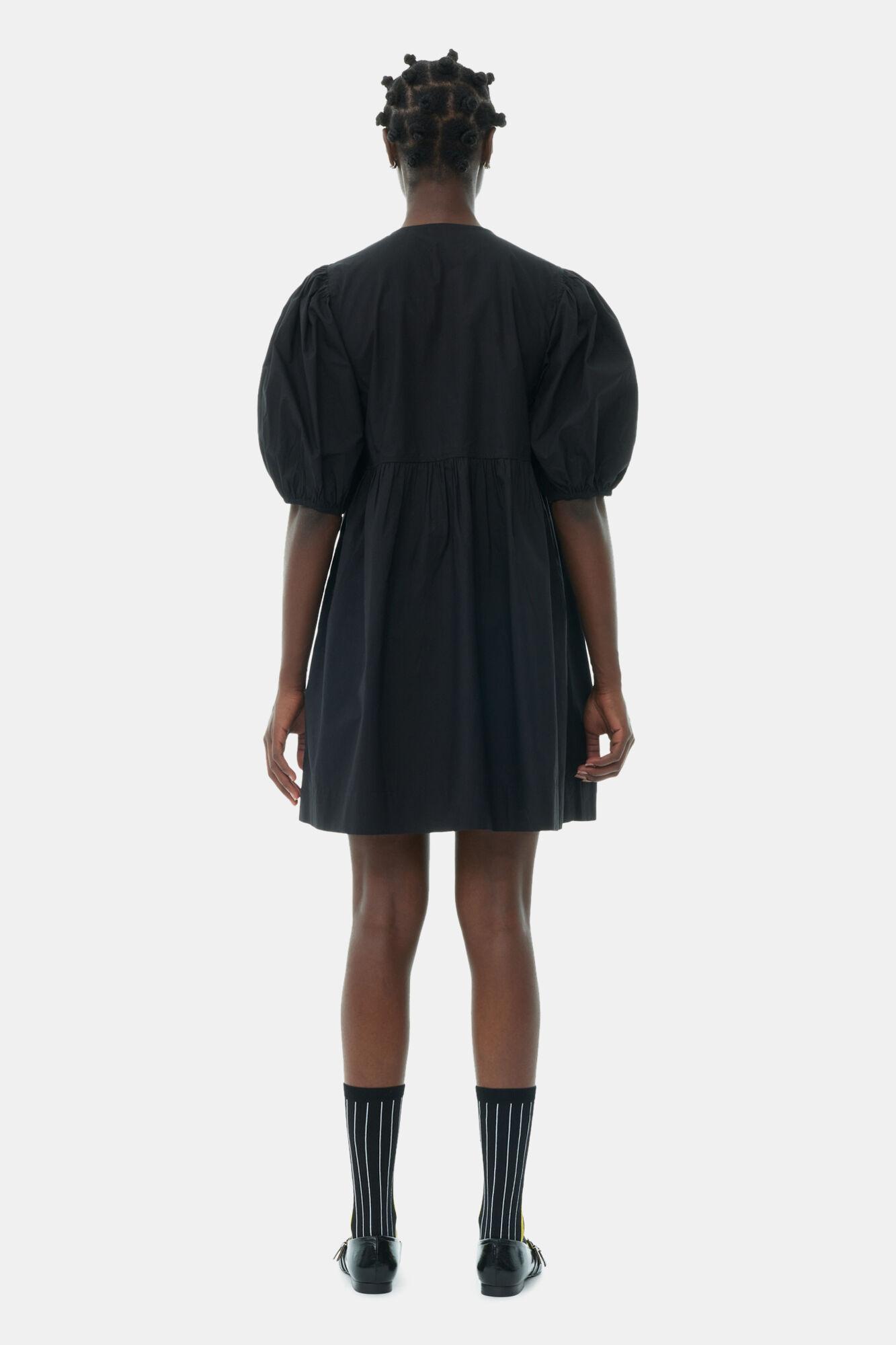 Black Cotton Poplin Tie String Mini Dress Product Image